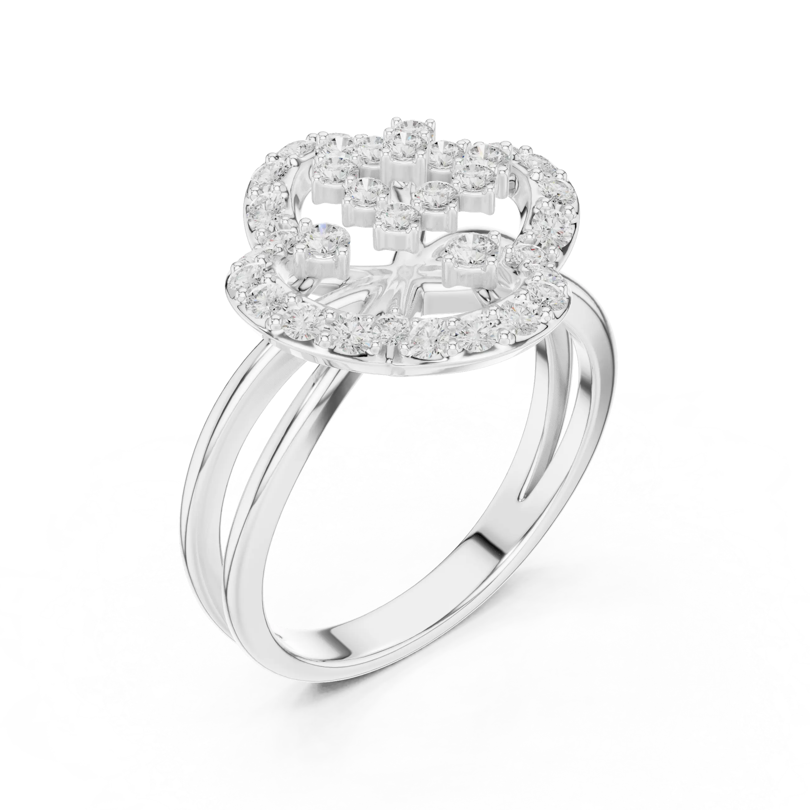14K Rose Gold Crown Moissanite Diamond Cluster Halo Ring