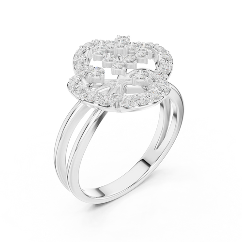 14K Rose Gold Crown Moissanite Diamond Cluster Halo Ring