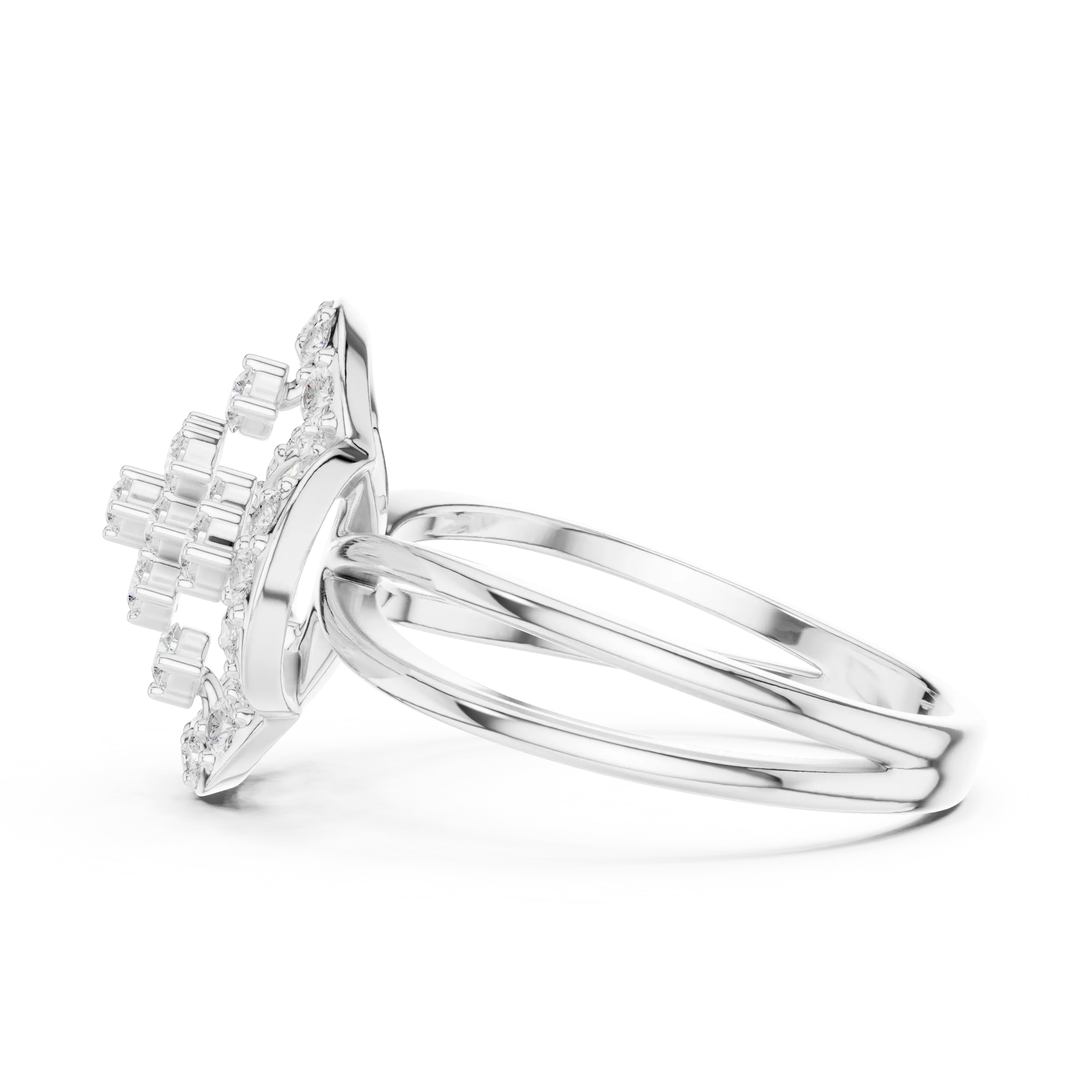14K Rose Gold Crown Moissanite Diamond Cluster Halo Ring