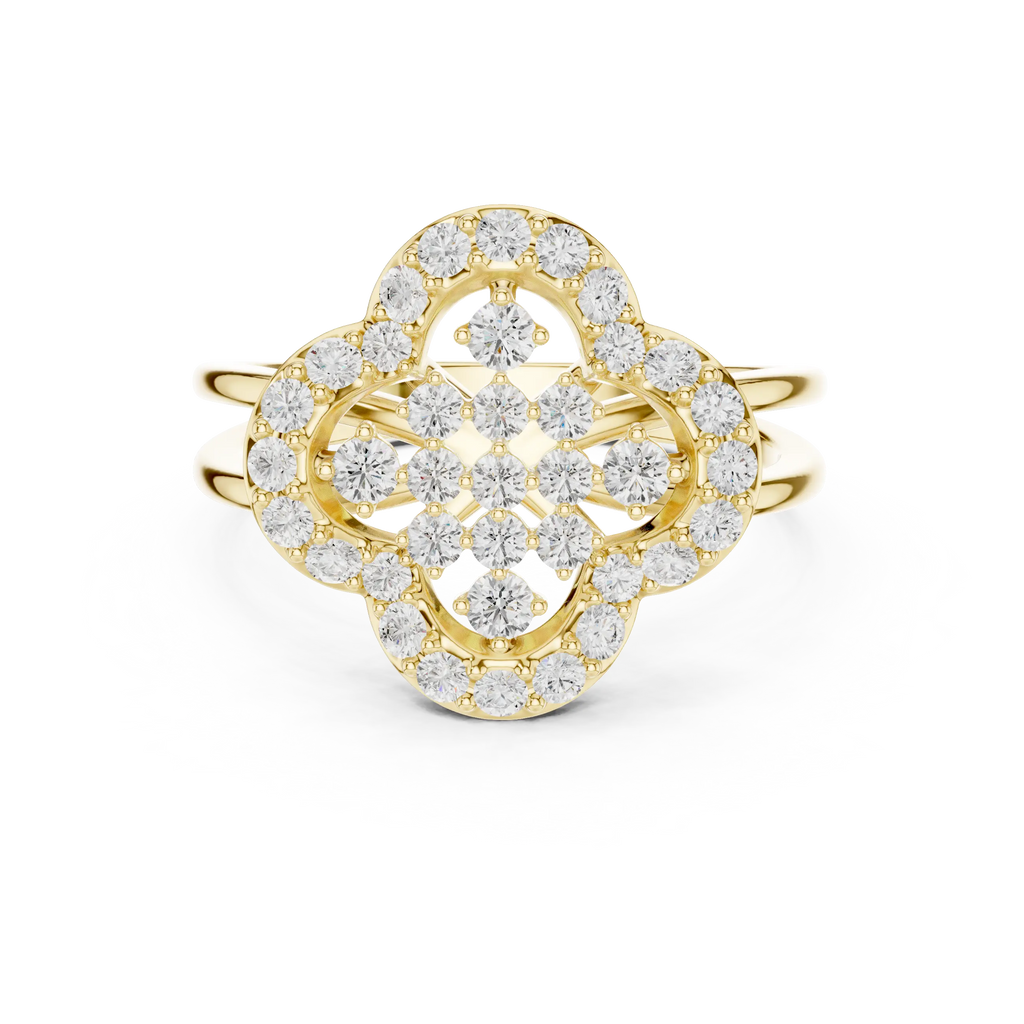 14K Rose Gold Crown Moissanite Diamond Cluster Halo Ring