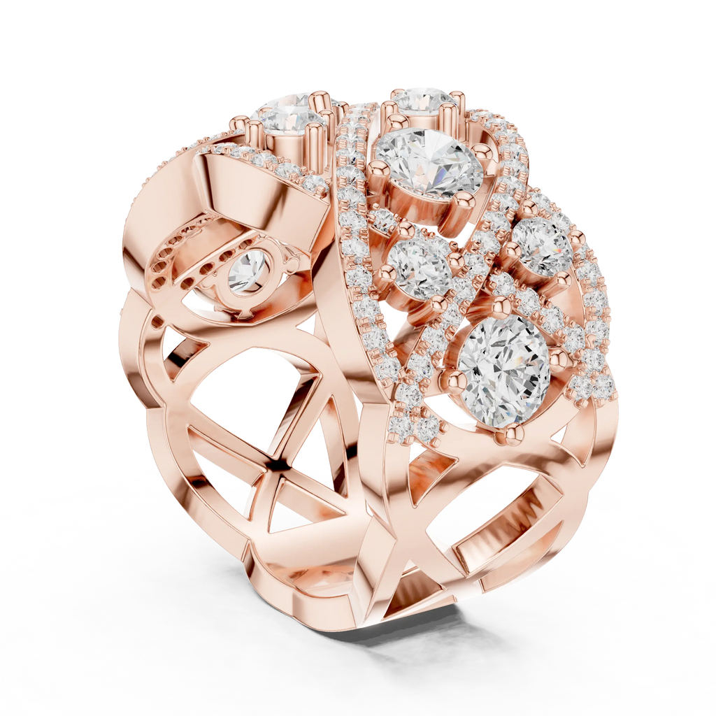 14K Yellow Gold Grand Lattice Lab Grown Diamond Statement Ring