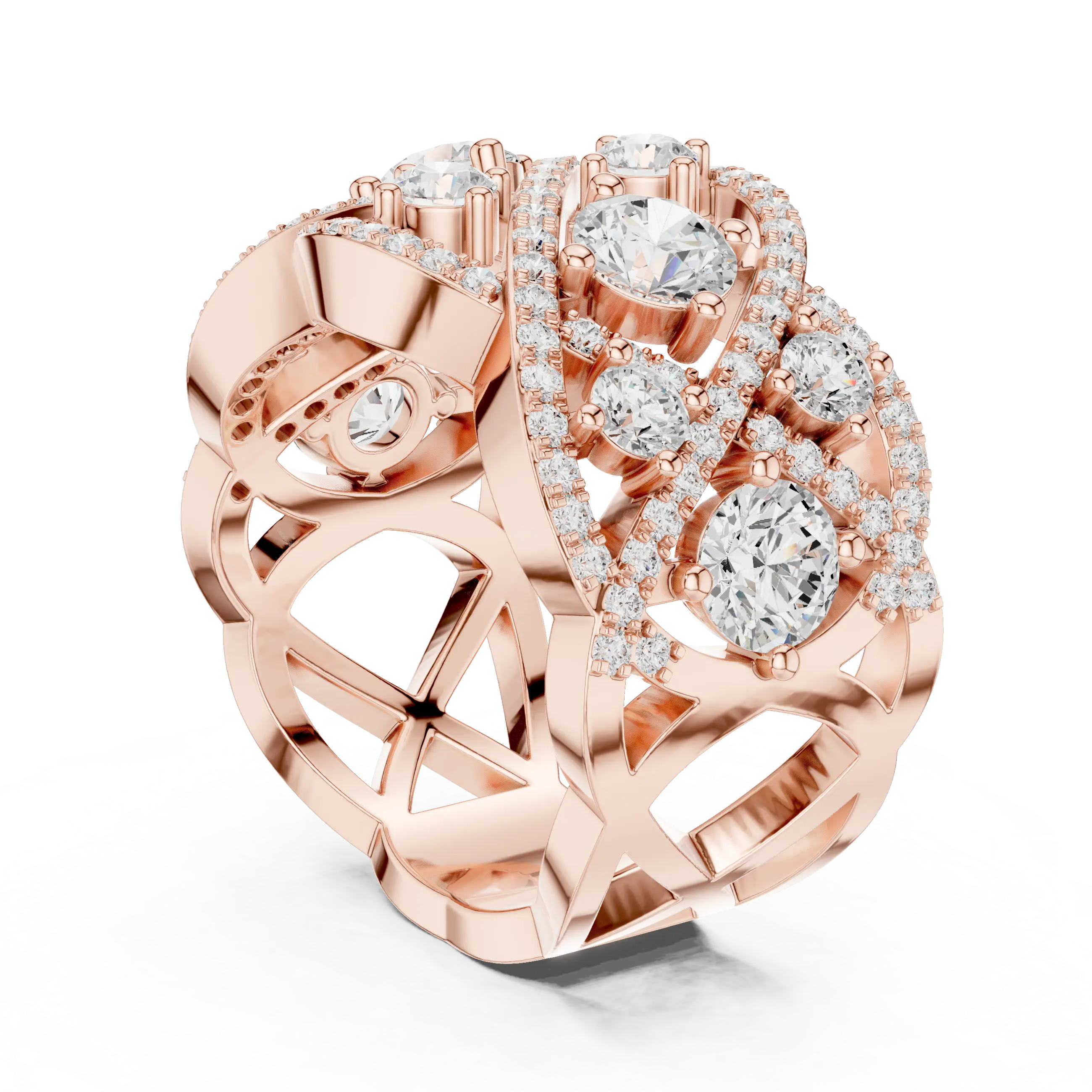 14K Yellow Gold Grand Lattice Lab Grown Diamond Statement Ring