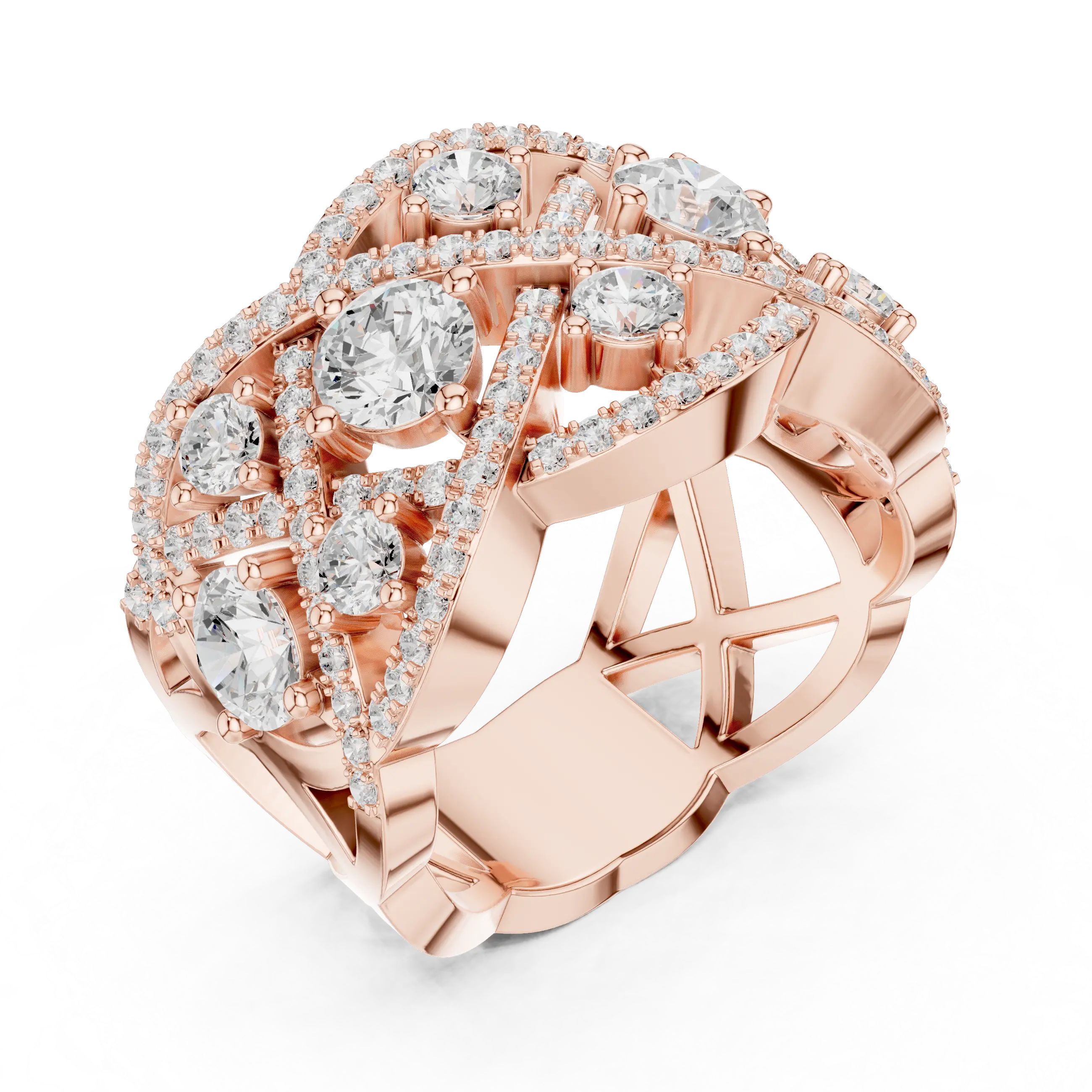 14K Yellow Gold Grand Lattice Lab Grown Diamond Statement Ring