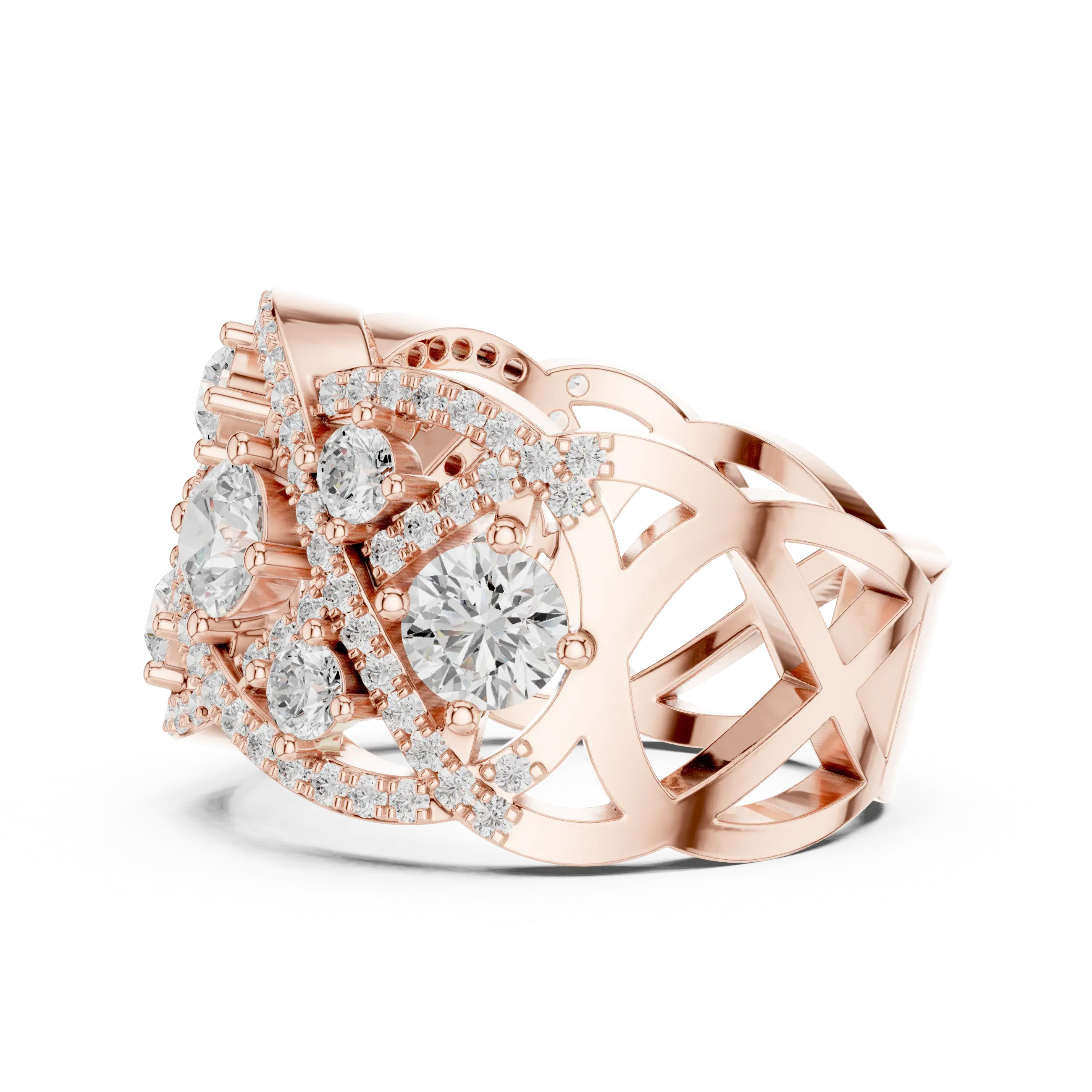14K Yellow Gold Grand Lattice Lab Grown Diamond Statement Ring