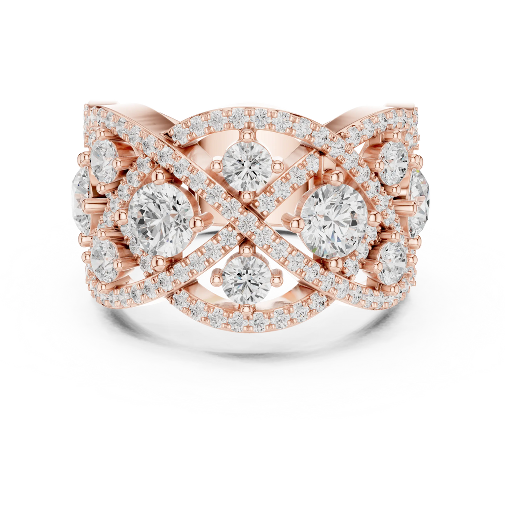 14K Yellow Gold Grand Lattice Lab Grown Diamond Statement Ring