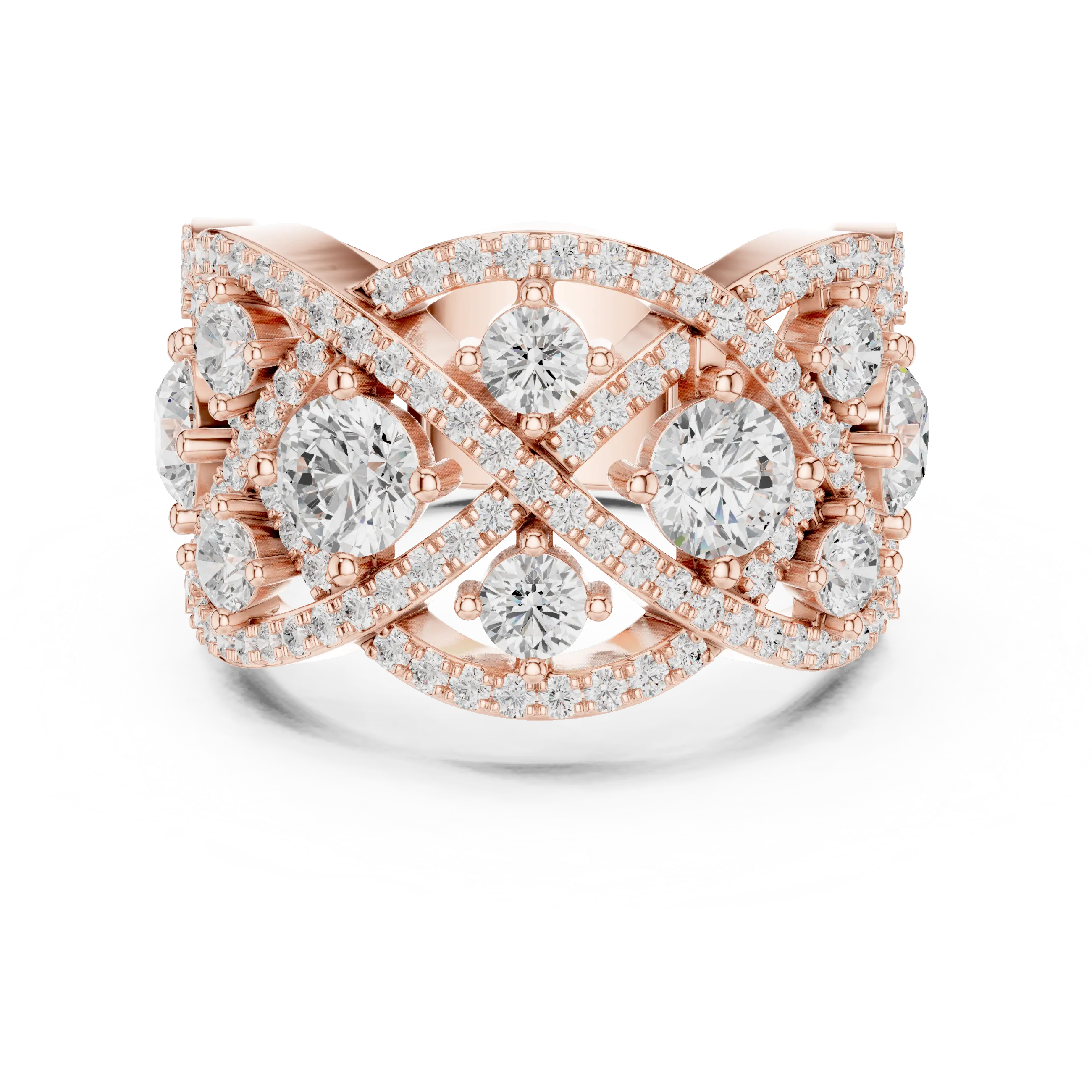 14K Yellow Gold Grand Lattice Lab Grown Diamond Statement Ring
