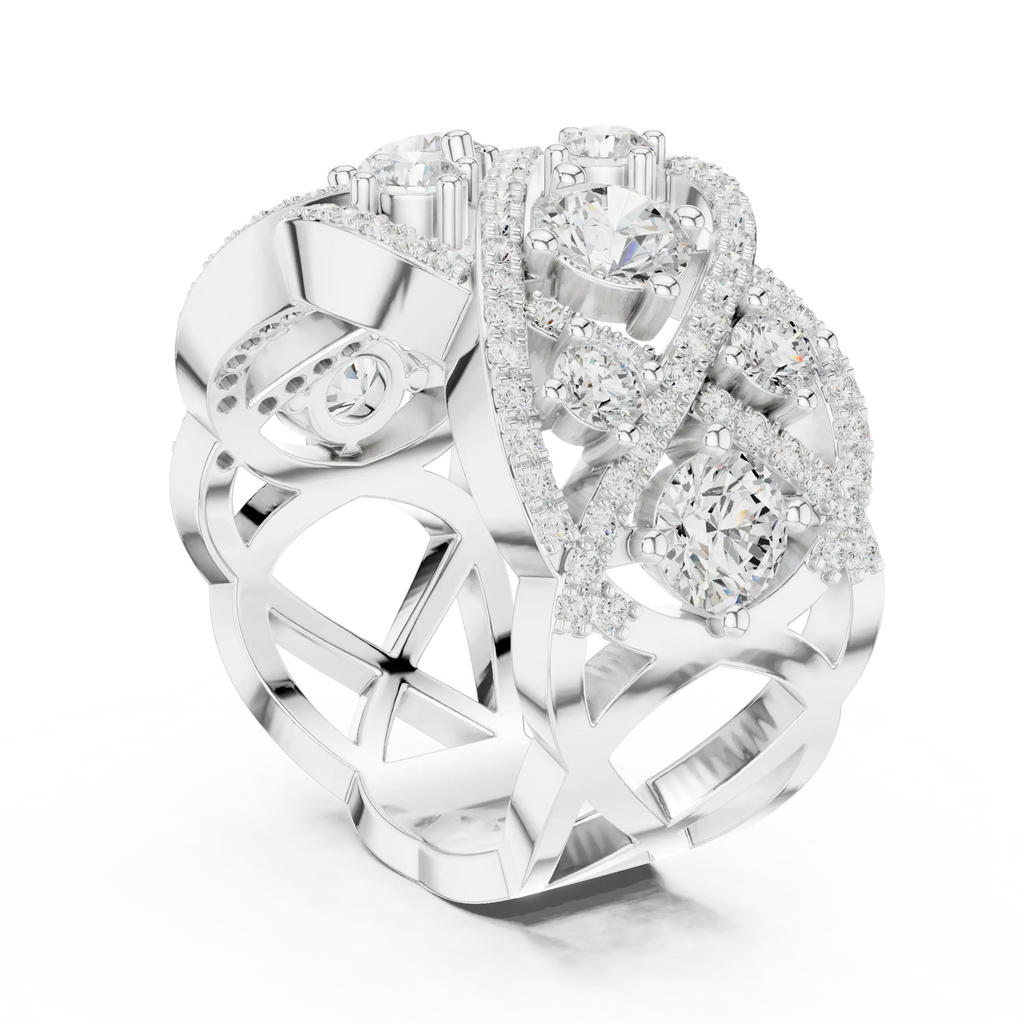 14K Yellow Gold Grand Lattice Lab Grown Diamond Statement Ring