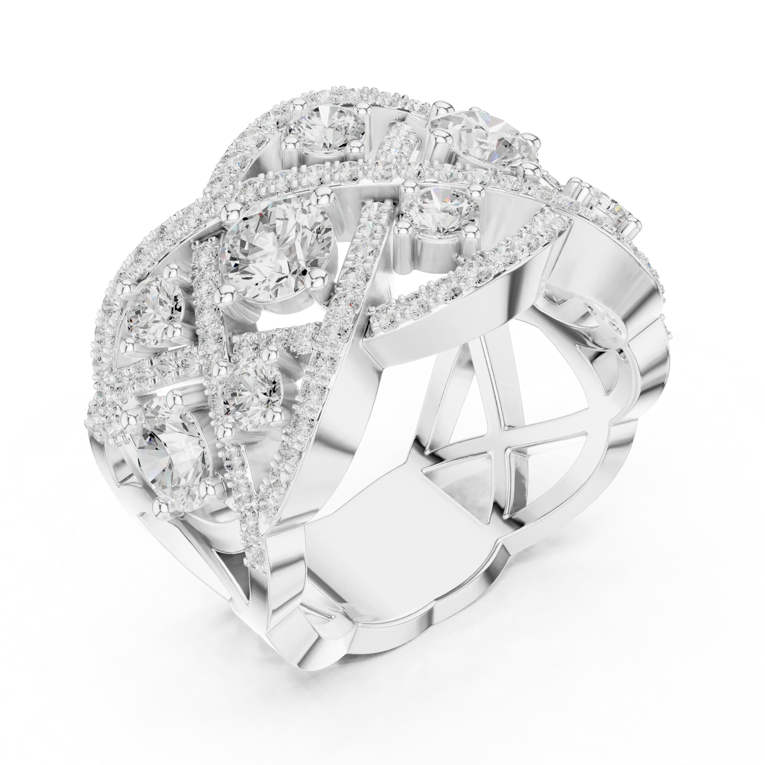 14K Yellow Gold Grand Lattice Lab Grown Diamond Statement Ring