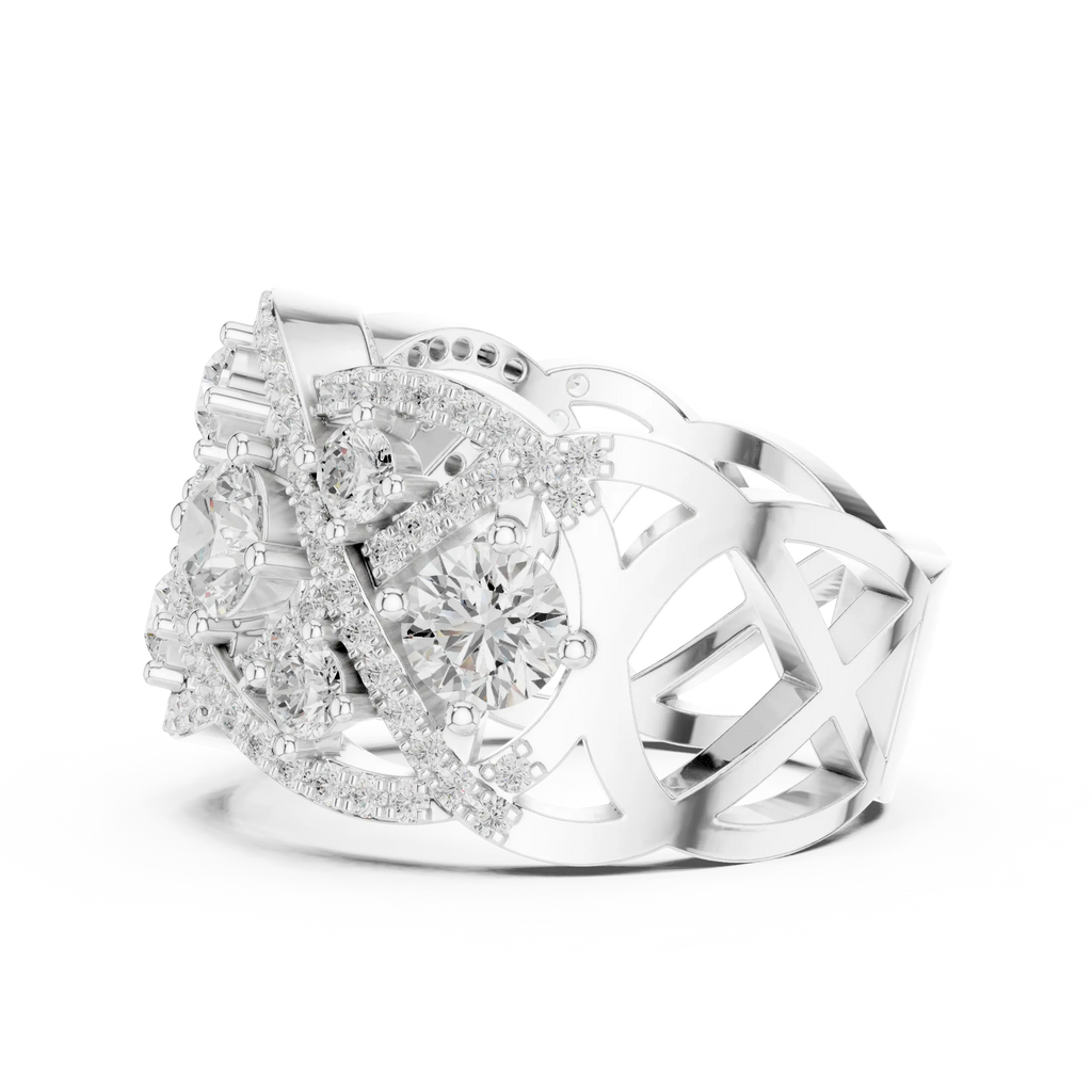 14K Yellow Gold Grand Lattice Lab Grown Diamond Statement Ring
