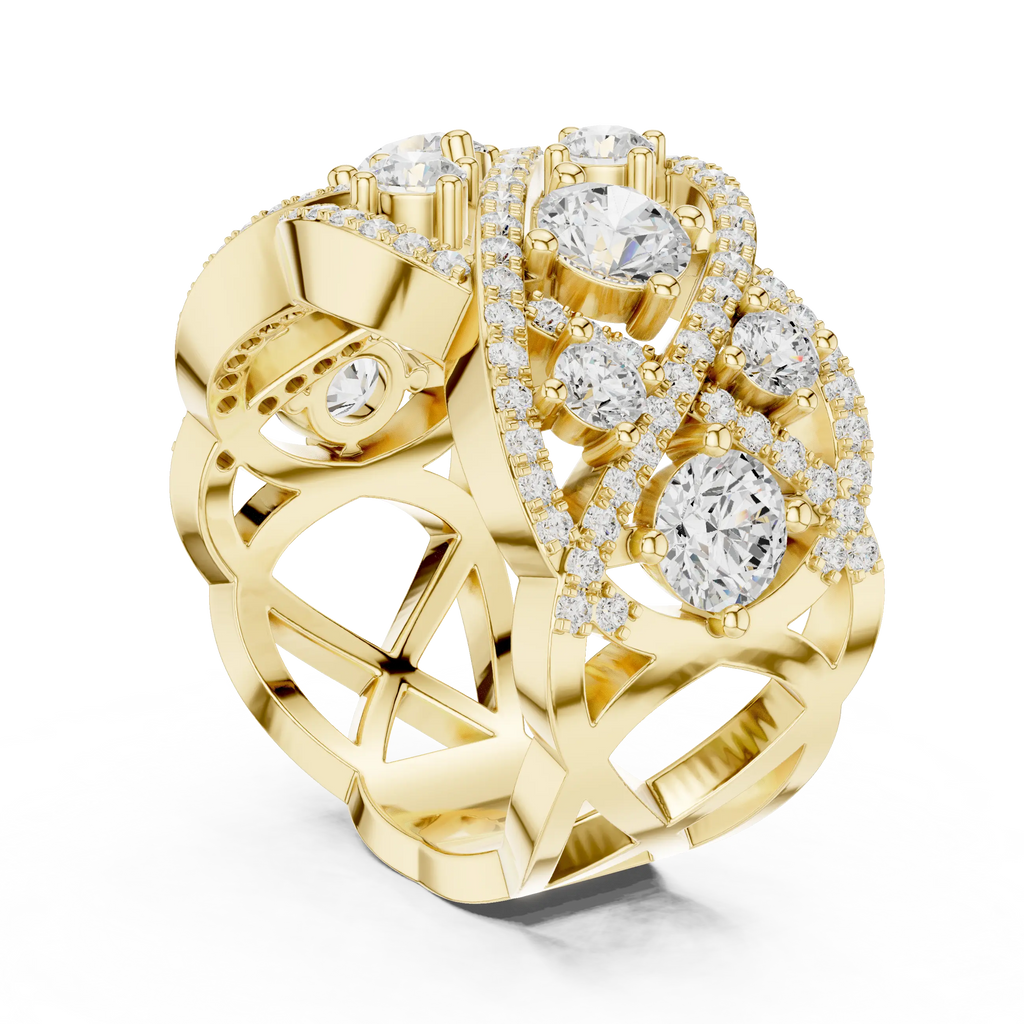 14K Yellow Gold Grand Lattice Lab Grown Diamond Statement Ring