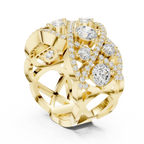 14K Yellow Gold Grand Lattice Lab Grown Diamond Statement Ring