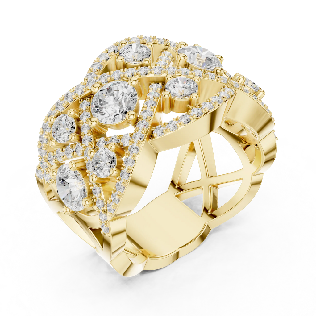 14K Yellow Gold Grand Lattice Lab Grown Diamond Statement Ring