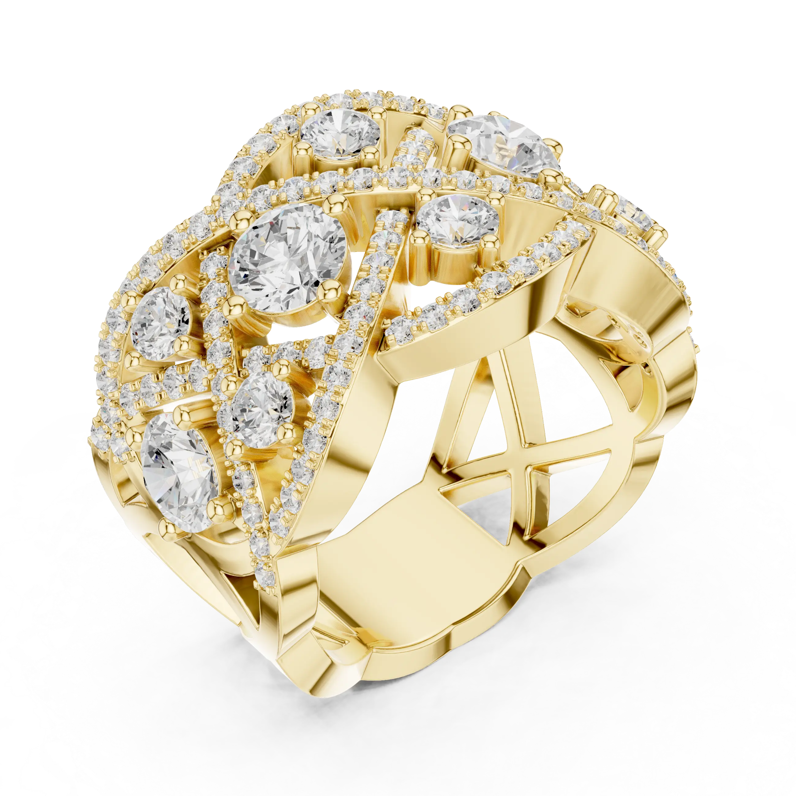 14K Yellow Gold Grand Lattice Lab Grown Diamond Statement Ring
