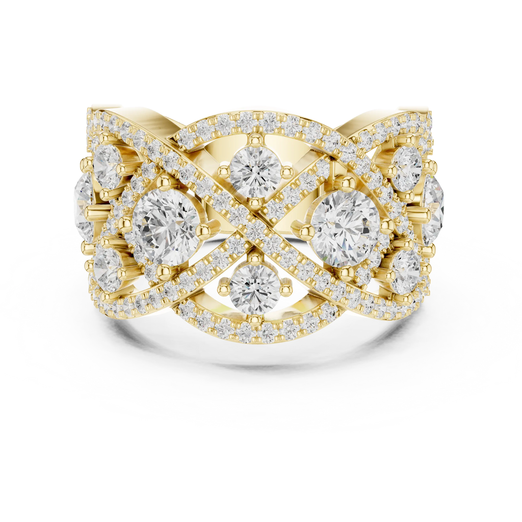 14K Yellow Gold Grand Lattice Lab Grown Diamond Statement Ring