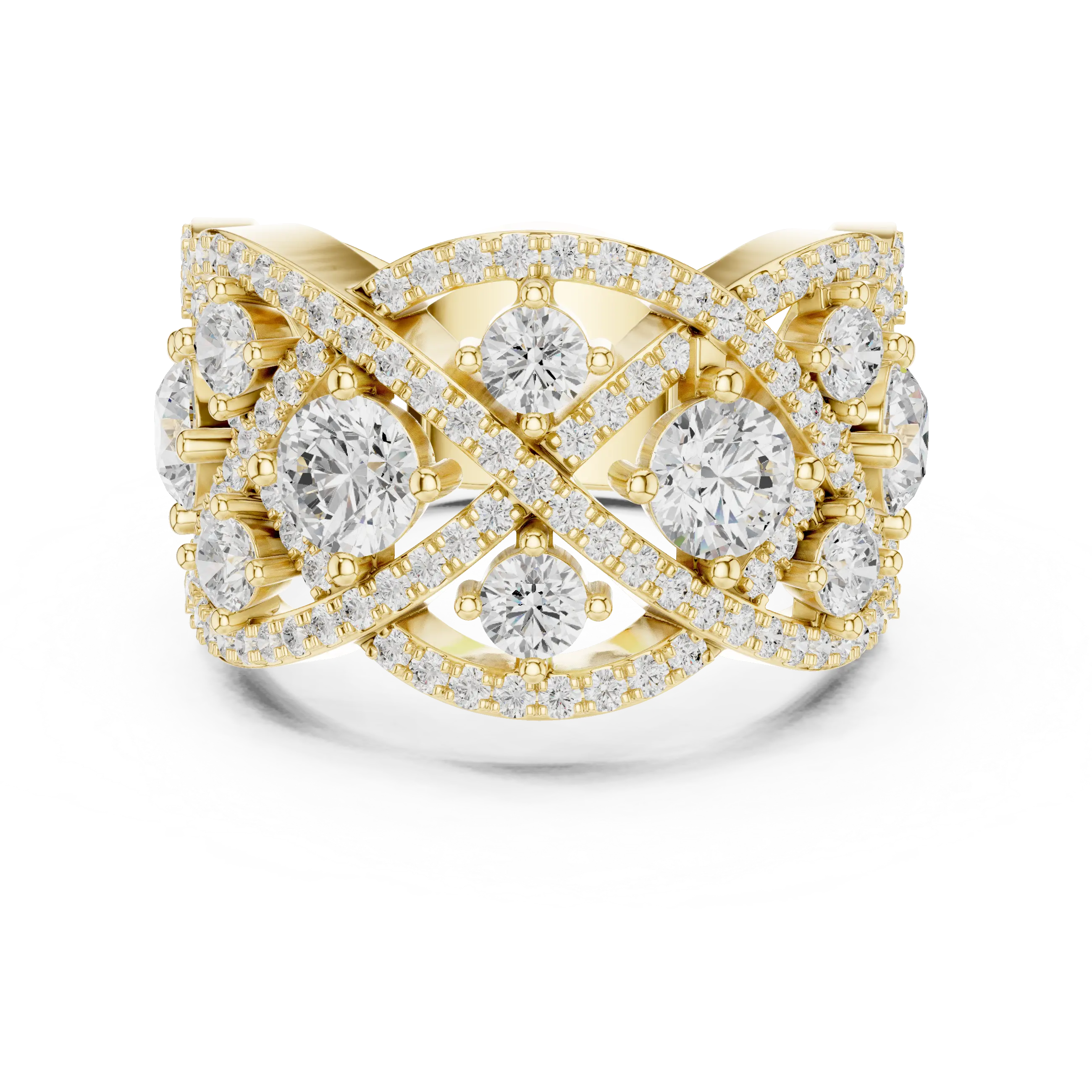 14K Yellow Gold Grand Lattice Lab Grown Diamond Statement Ring