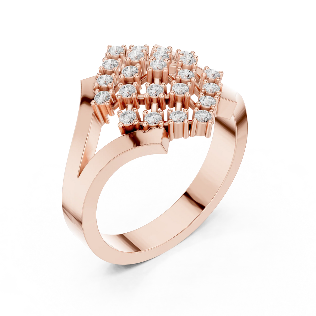 14K White Gold Geometric Lattice Diamond Cluster Ring