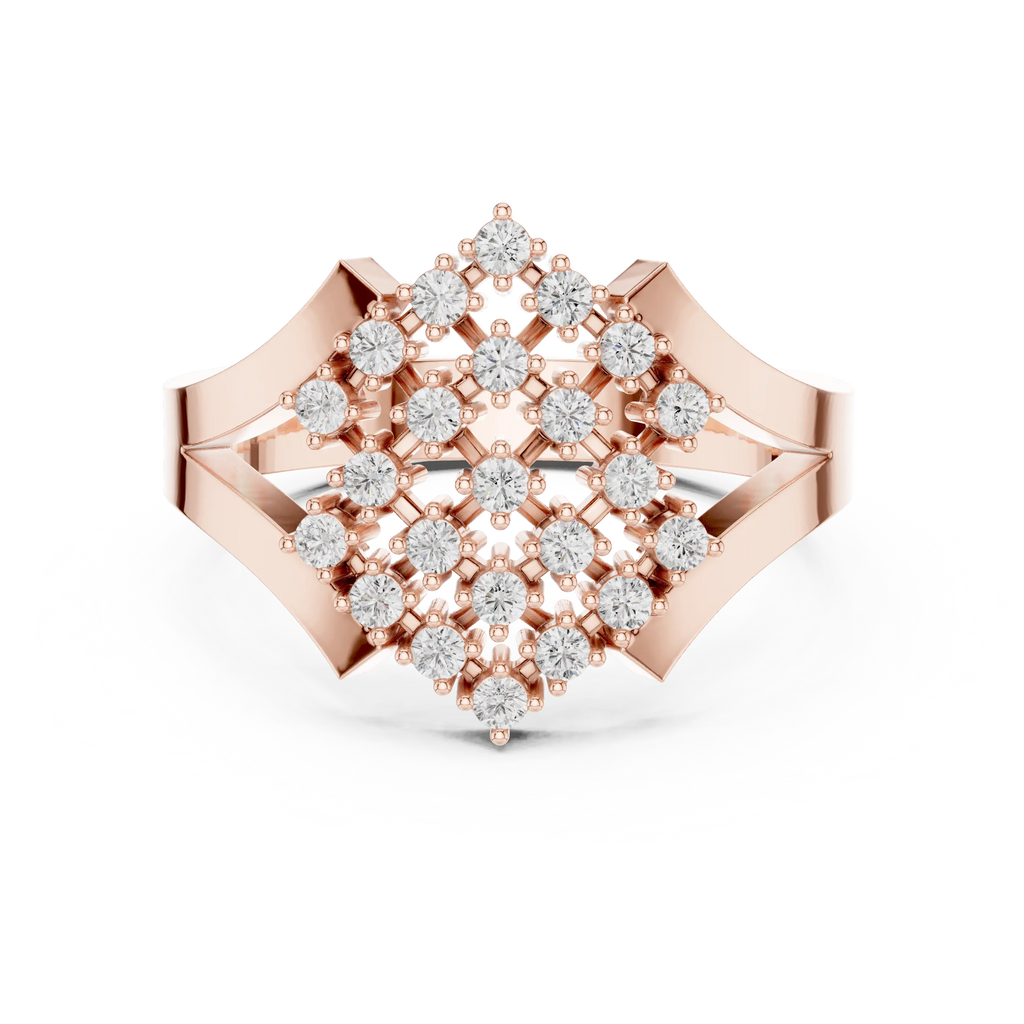 14K White Gold Geometric Lattice Diamond Cluster Ring