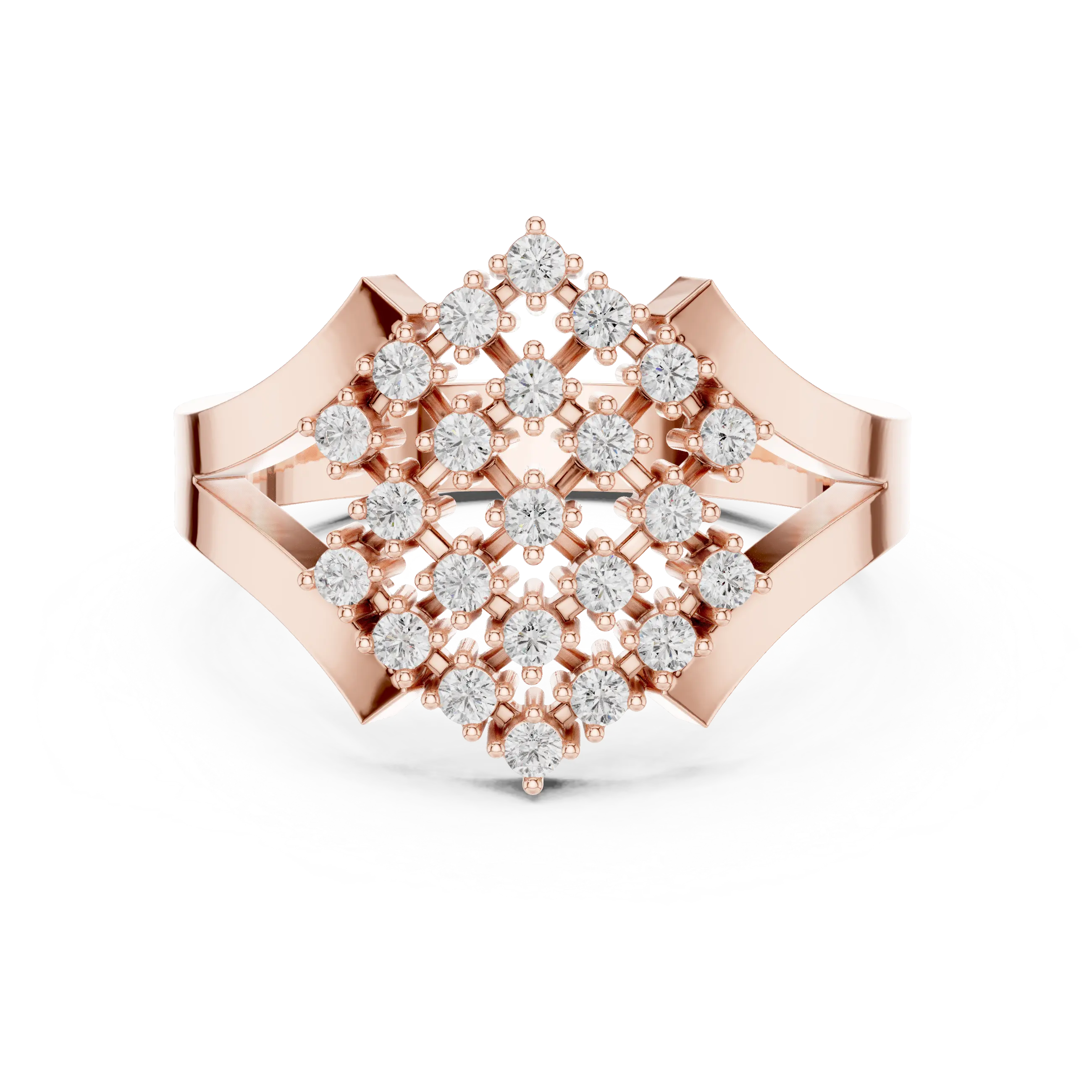 14K White Gold Geometric Lattice Diamond Cluster Ring
