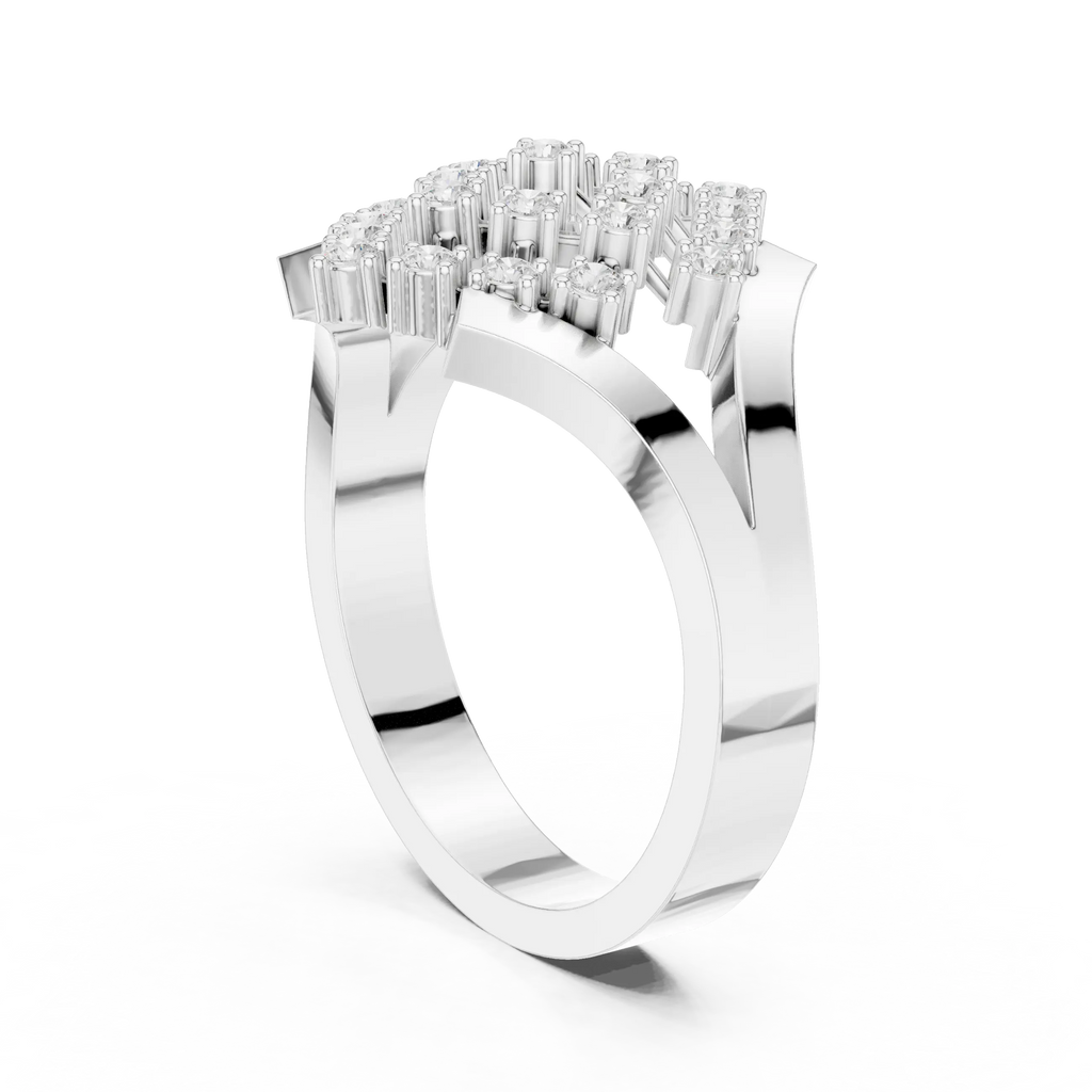 14K White Gold Geometric Lattice Diamond Cluster Ring