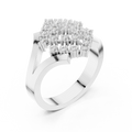 14K White Gold Geometric Lattice Diamond Cluster Ring
