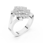14K White Gold Geometric Lattice Diamond Cluster Ring