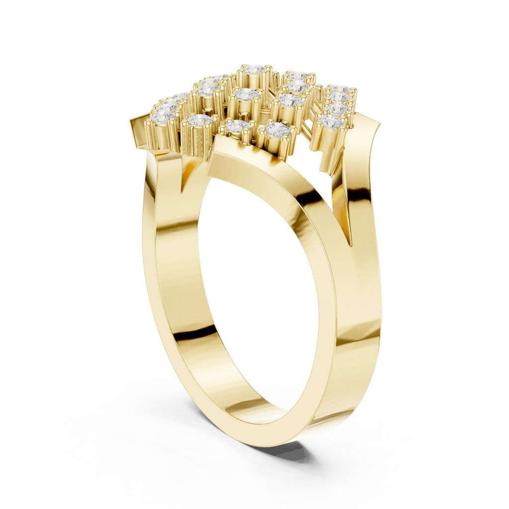 14K White Gold Geometric Lattice Diamond Cluster Ring