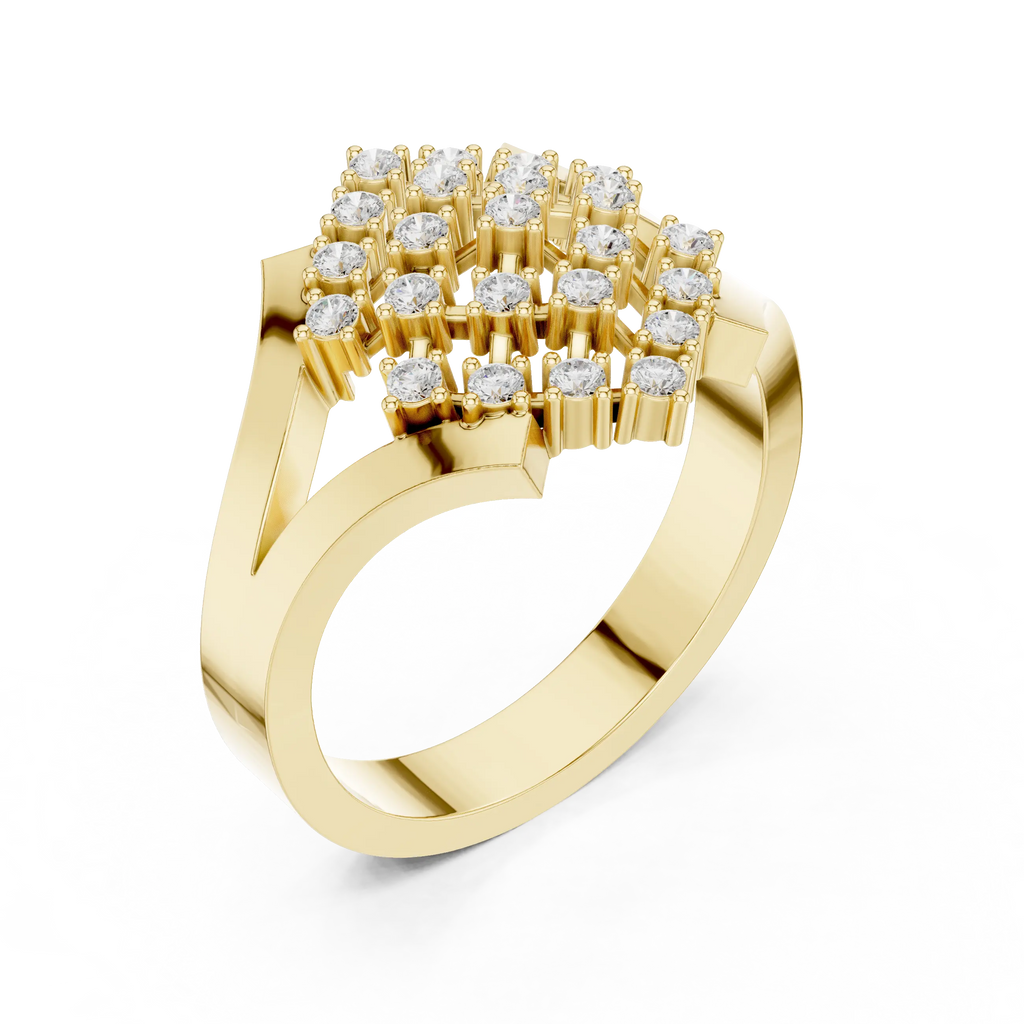 14K White Gold Geometric Lattice Diamond Cluster Ring