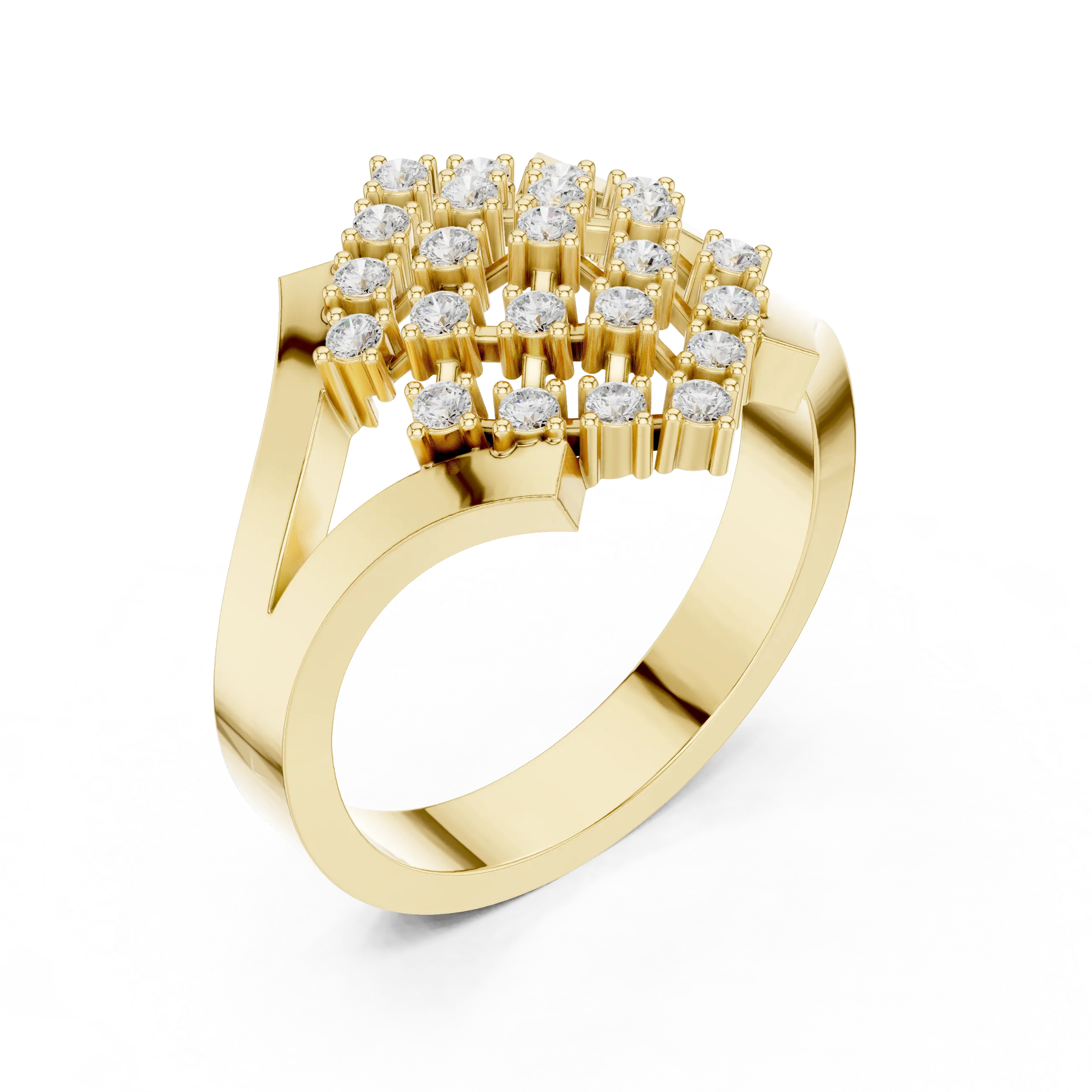 14K White Gold Geometric Lattice Diamond Cluster Ring