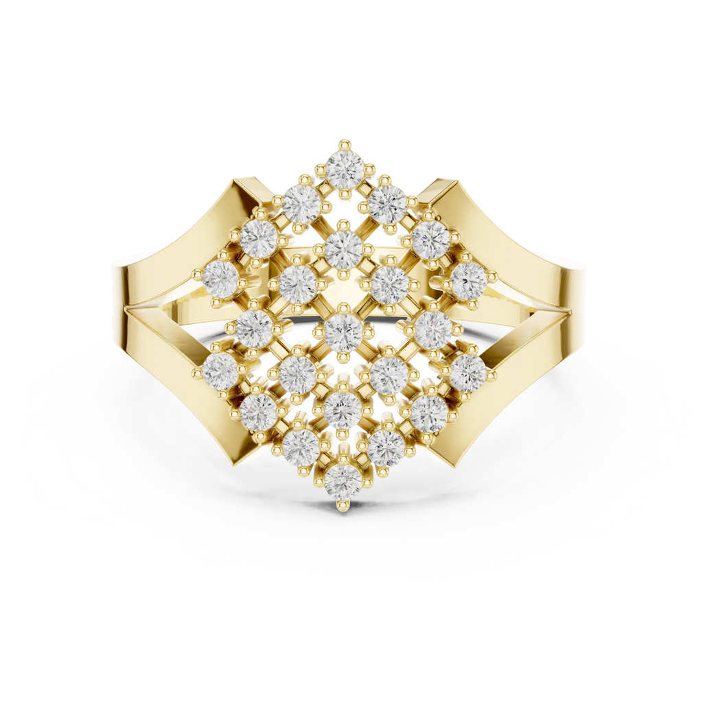 14K White Gold Geometric Lattice Diamond Cluster Ring