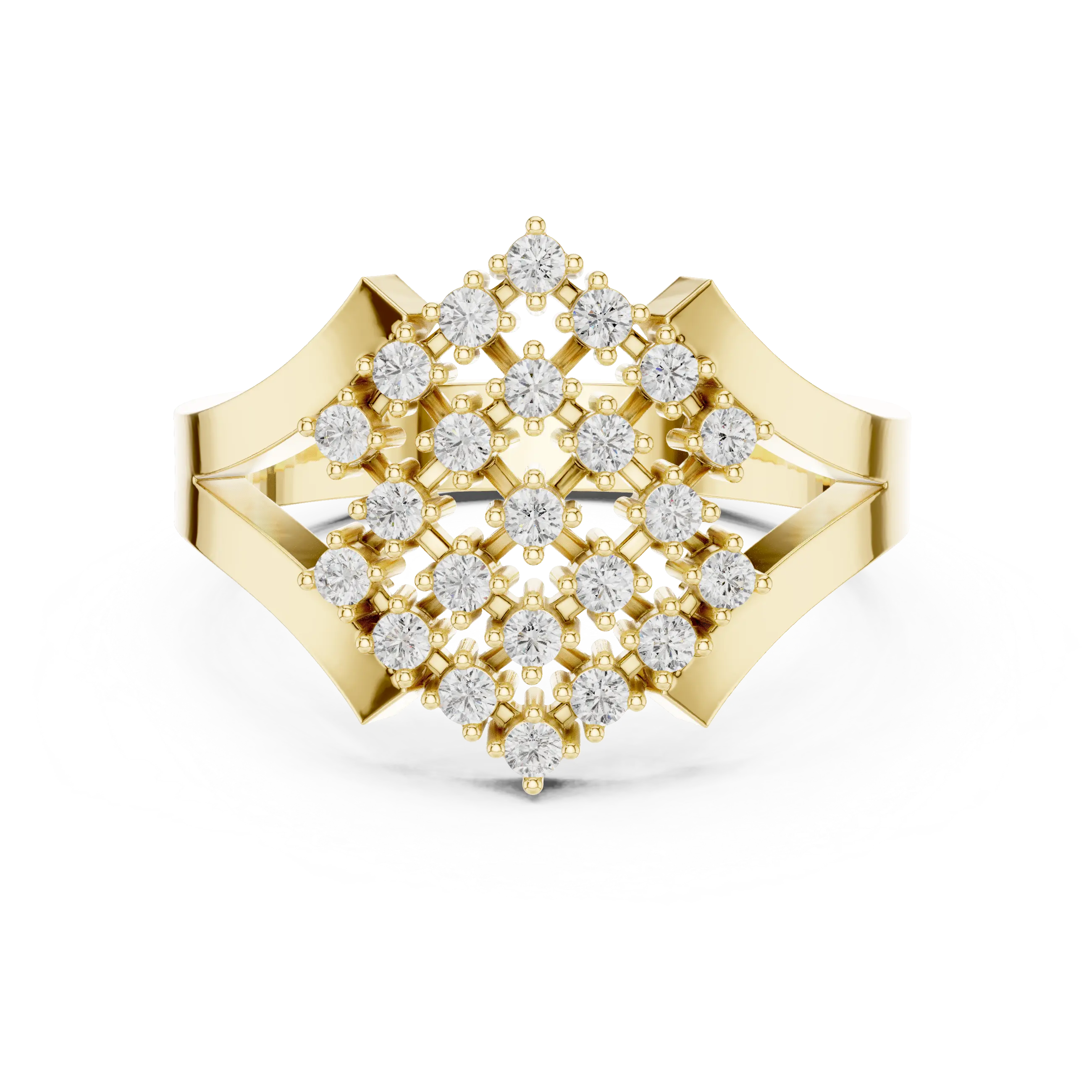 14K White Gold Geometric Lattice Diamond Cluster Ring