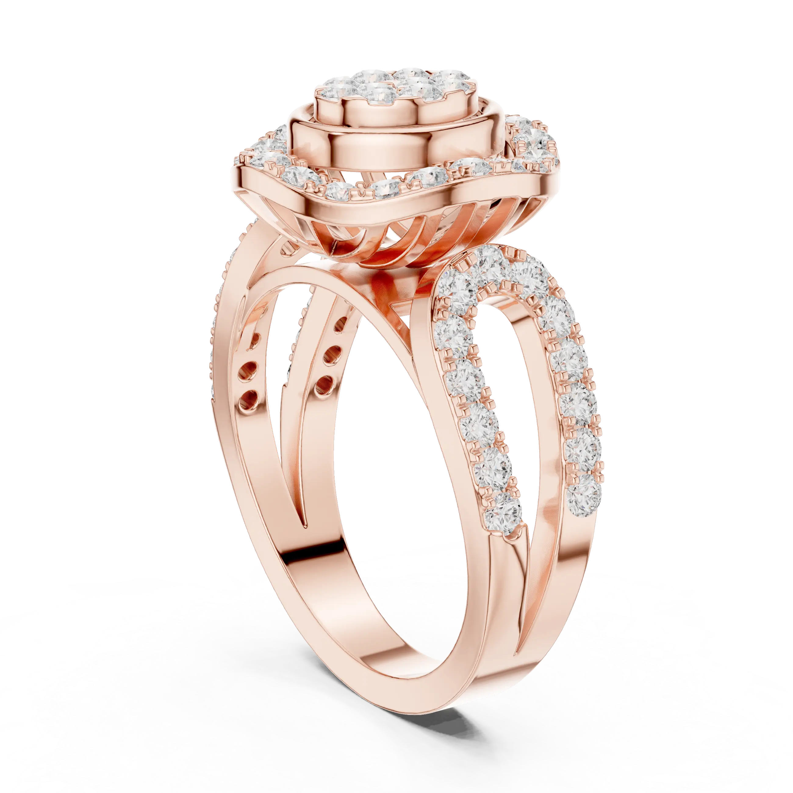 18K Rose Gold Oval Halo Diamond Engagement Ring