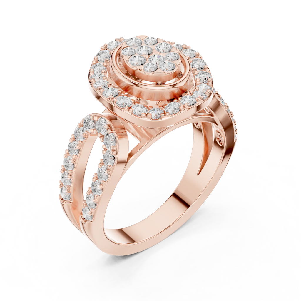 18K Rose Gold Oval Halo Diamond Engagement Ring