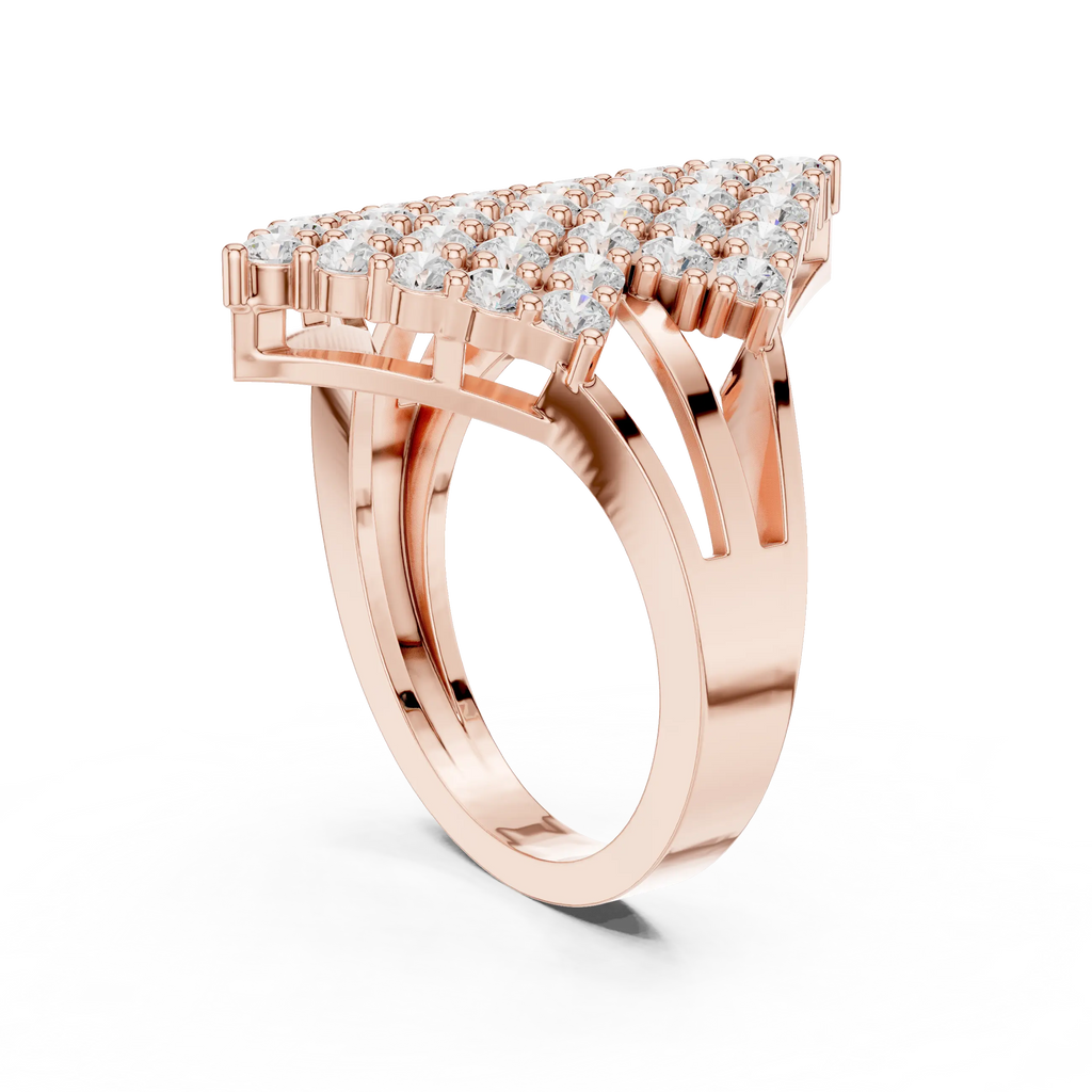 14K White Gold Geometric Shield Diamond Cluster Ring