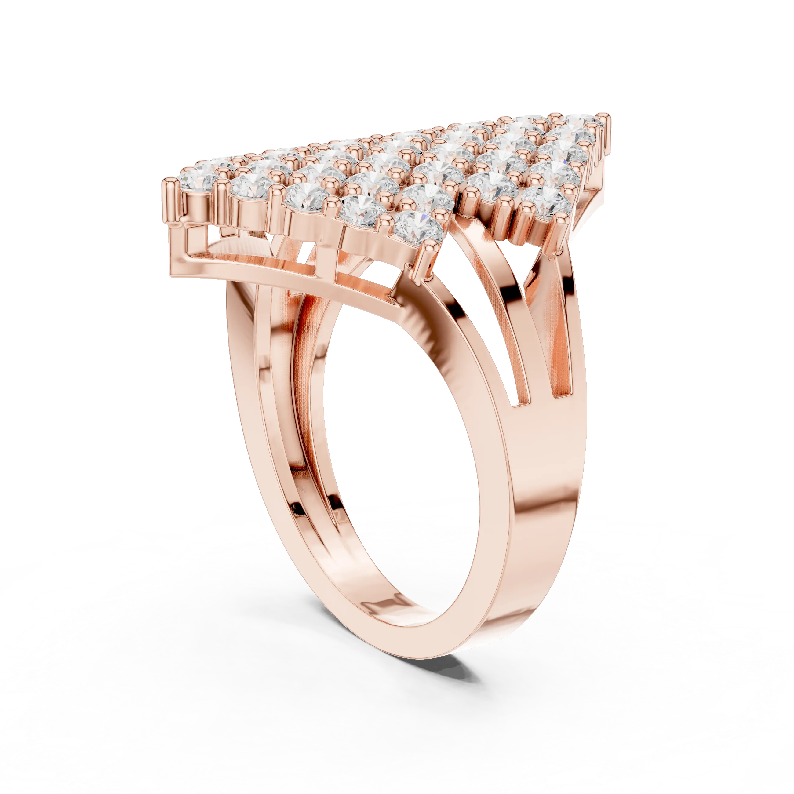 14K White Gold Geometric Shield Diamond Cluster Ring