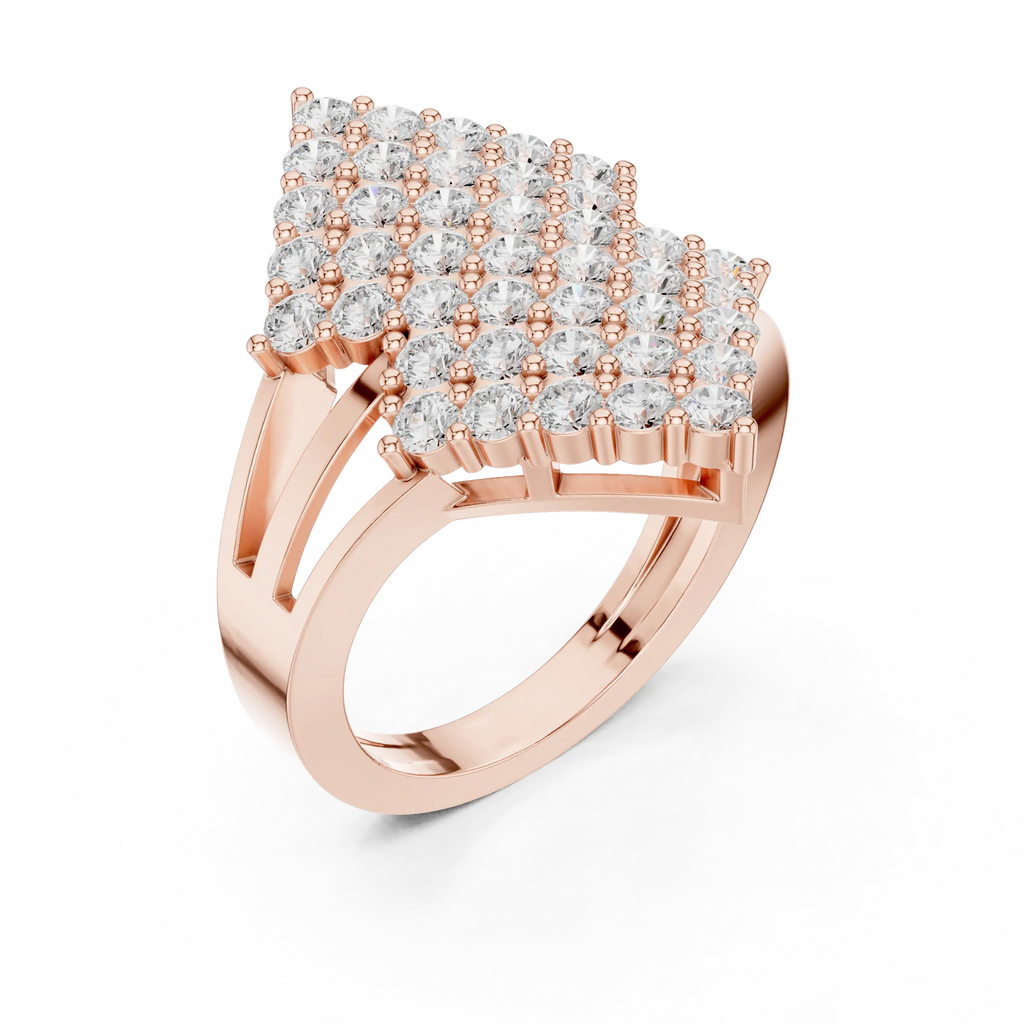 14K White Gold Geometric Shield Diamond Cluster Ring