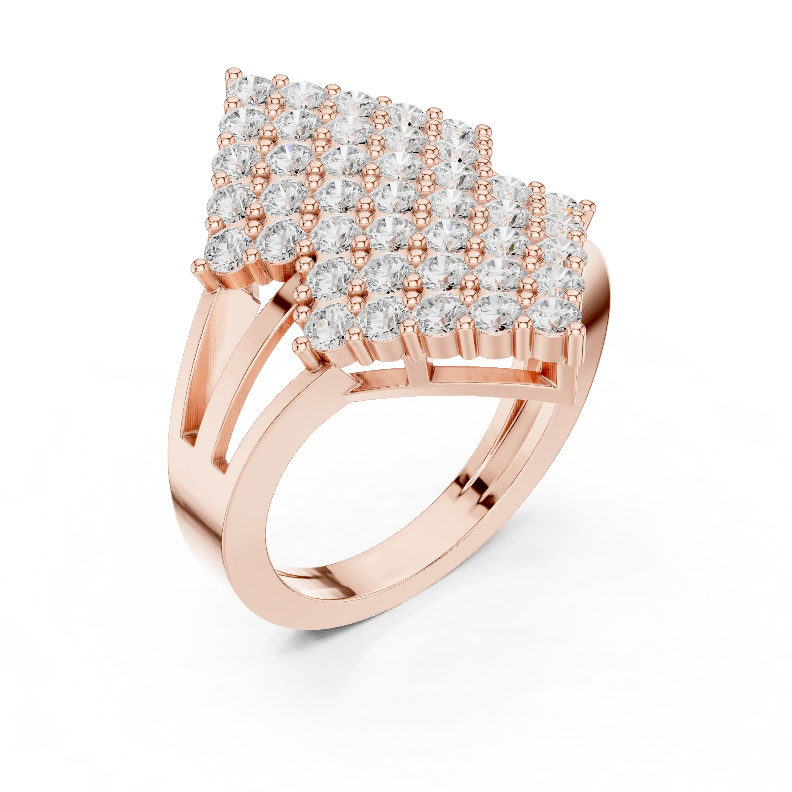 14K White Gold Geometric Shield Diamond Cluster Ring