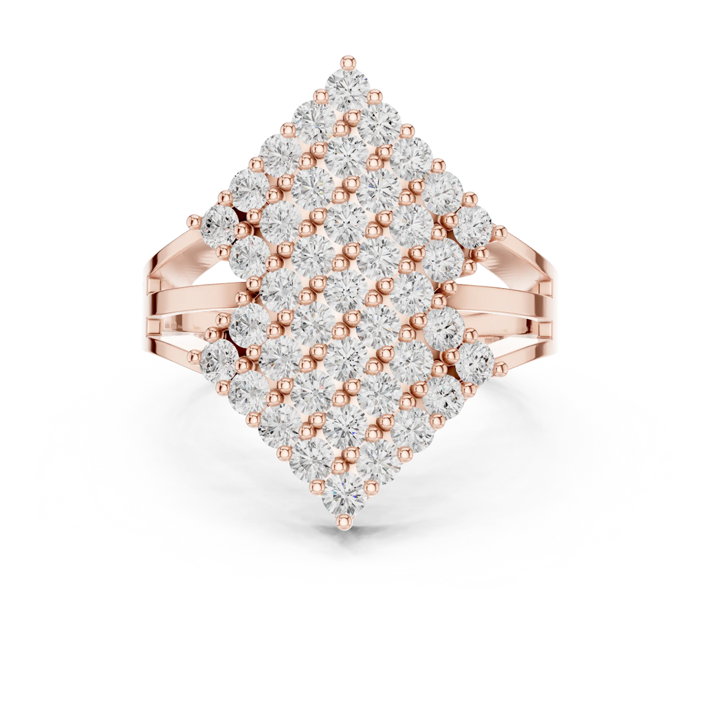 14K White Gold Geometric Shield Diamond Cluster Ring