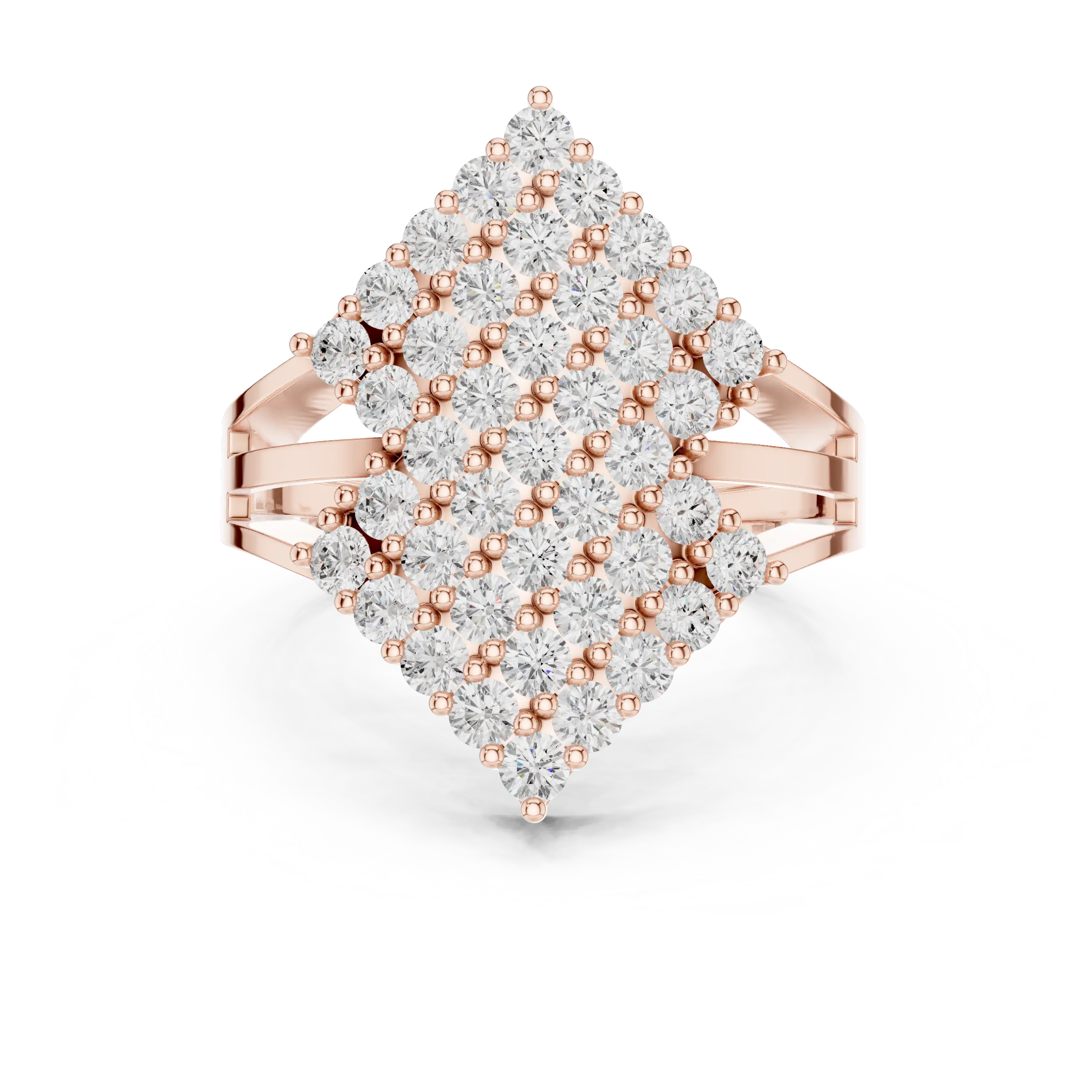 14K White Gold Geometric Shield Diamond Cluster Ring