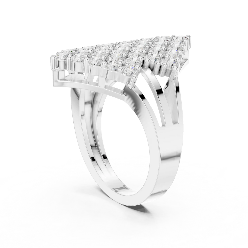 14K White Gold Geometric Shield Diamond Cluster Ring