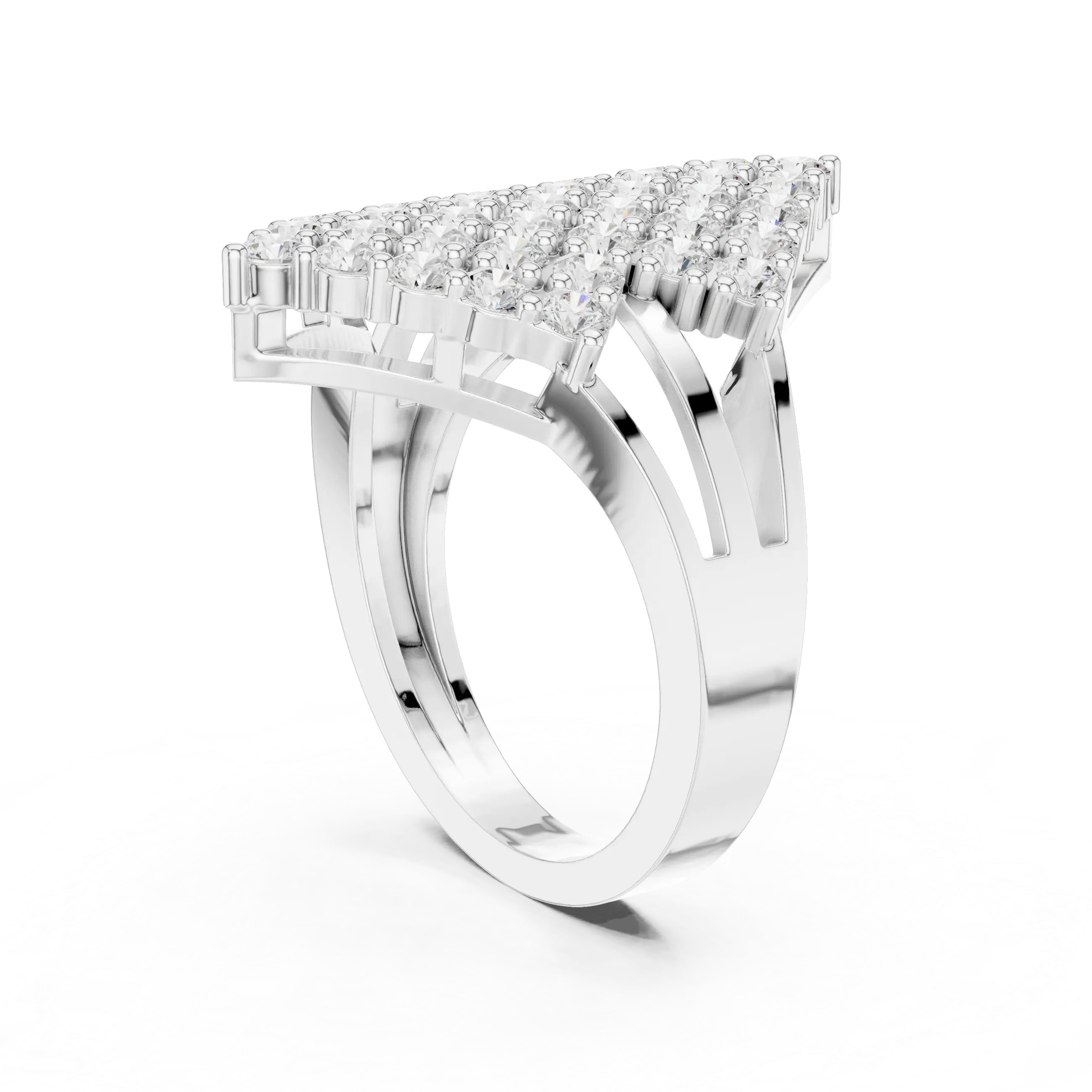 14K White Gold Geometric Shield Diamond Cluster Ring