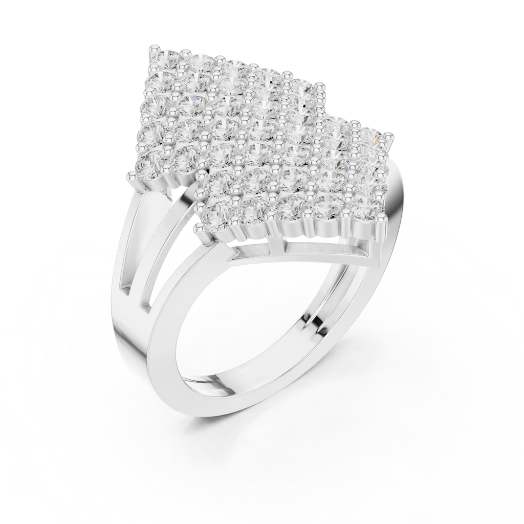 14K White Gold Geometric Shield Diamond Cluster Ring