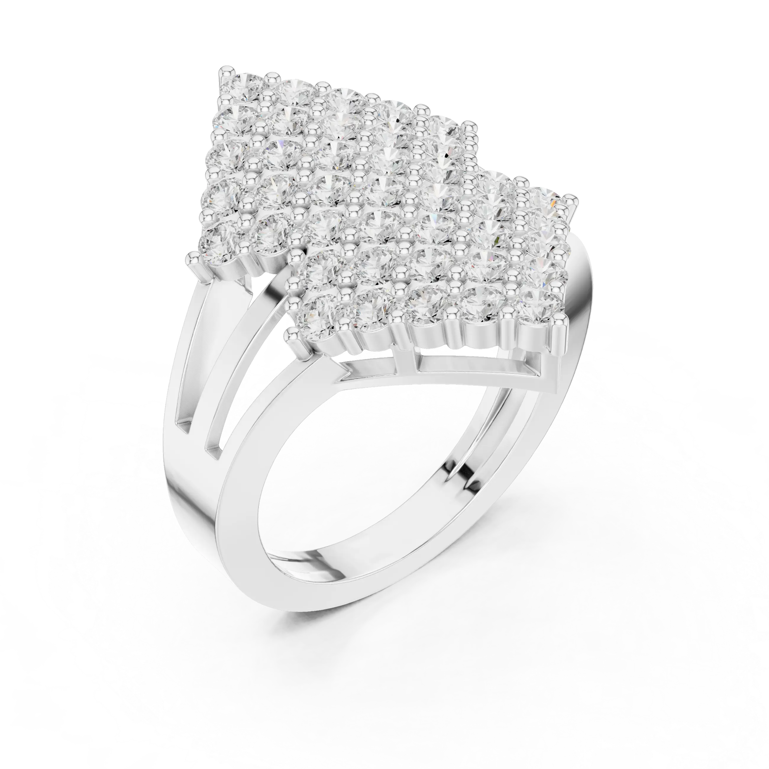 14K White Gold Geometric Shield Diamond Cluster Ring
