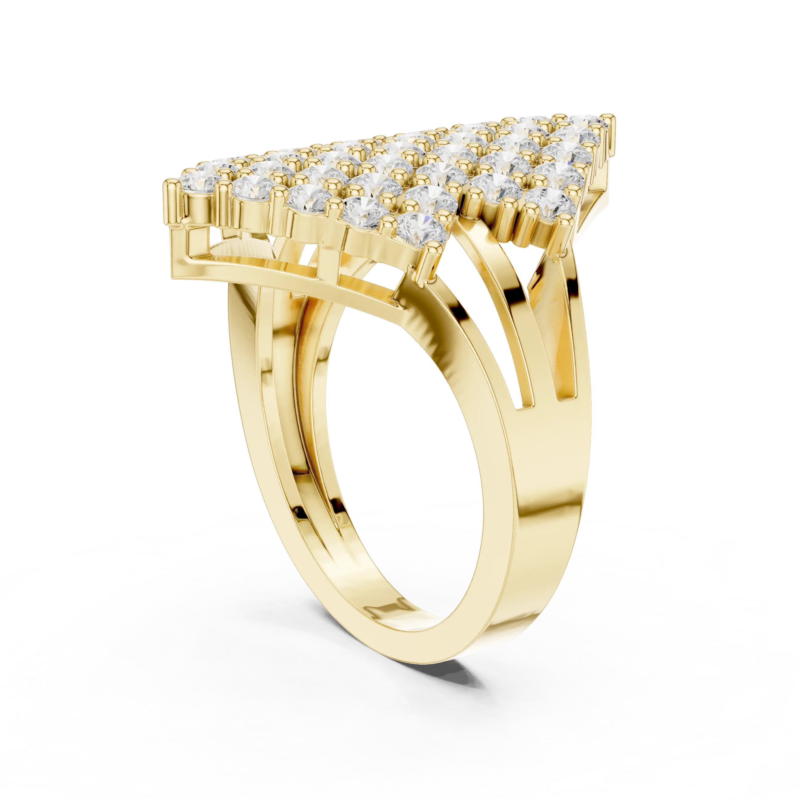 14K White Gold Geometric Shield Diamond Cluster Ring