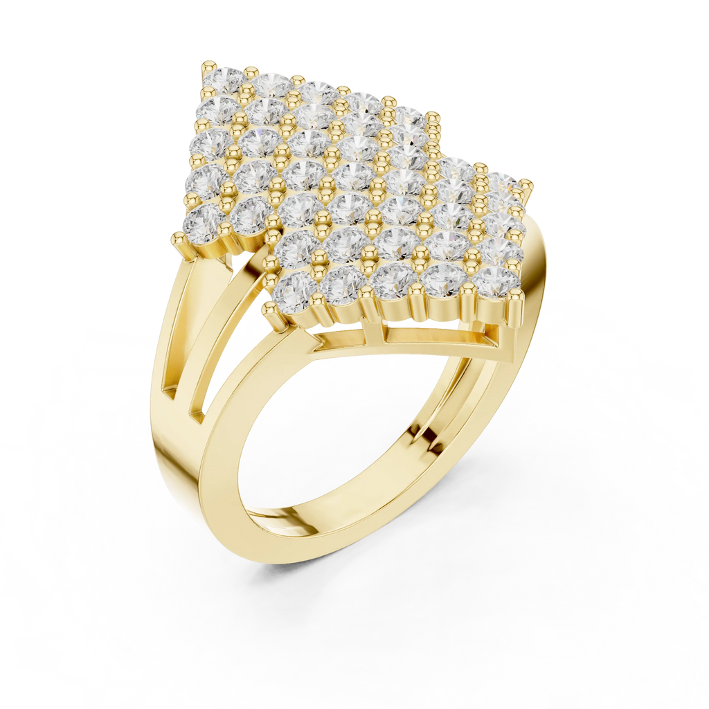 14K White Gold Geometric Shield Diamond Cluster Ring