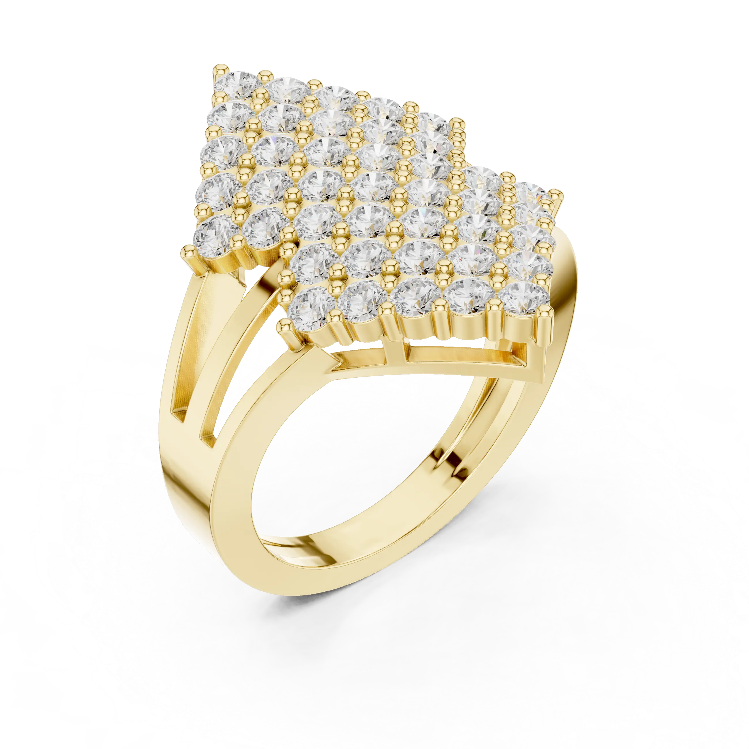 14K White Gold Geometric Shield Diamond Cluster Ring