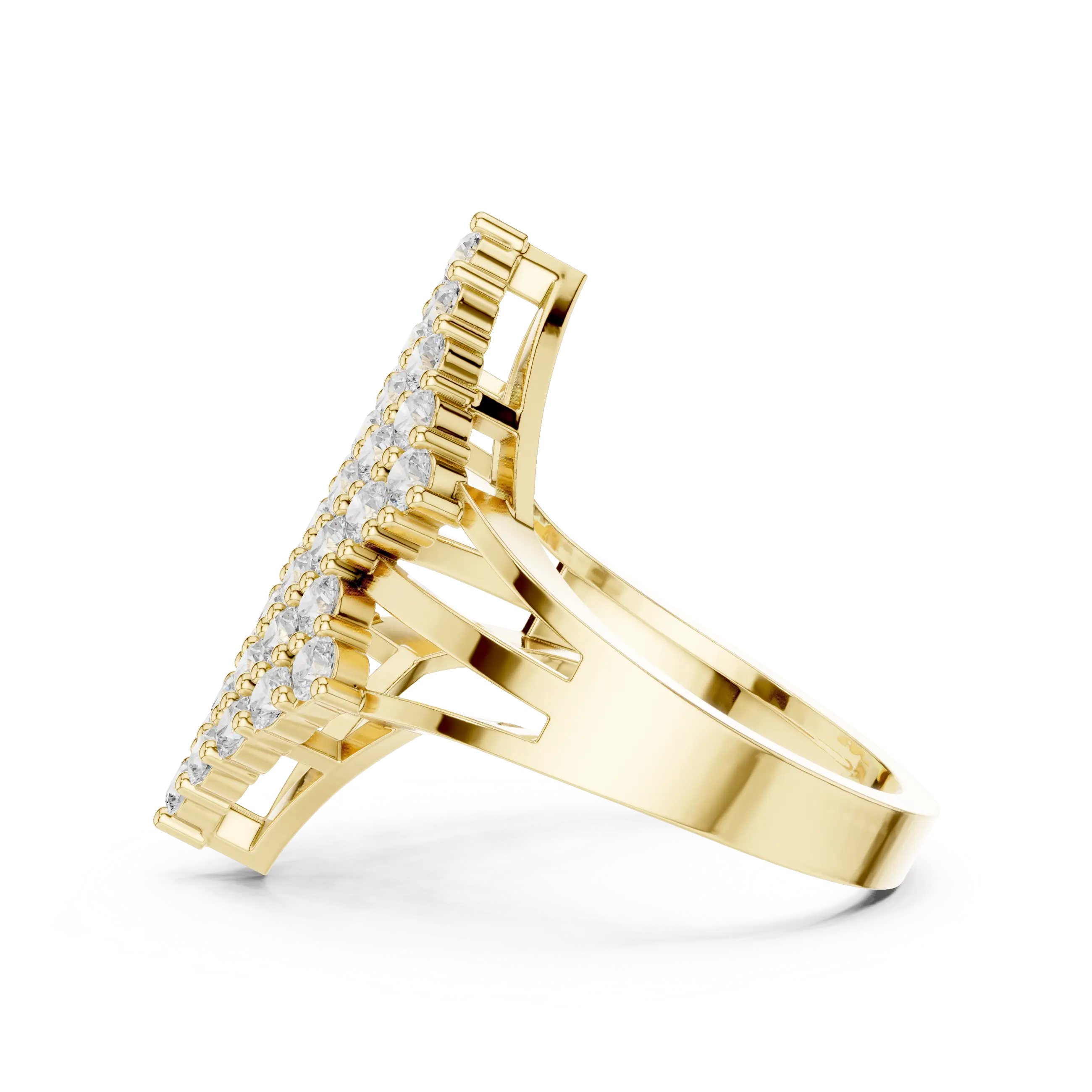 14K White Gold Geometric Shield Diamond Cluster Ring