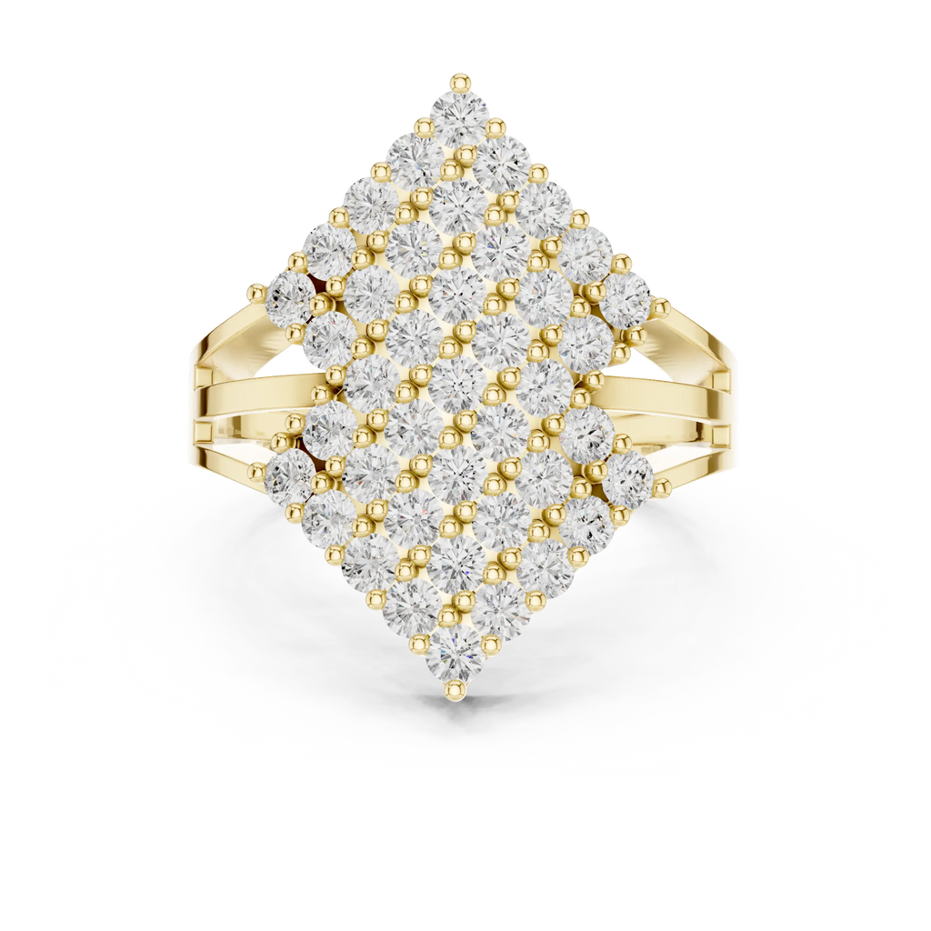 14K White Gold Geometric Shield Diamond Cluster Ring