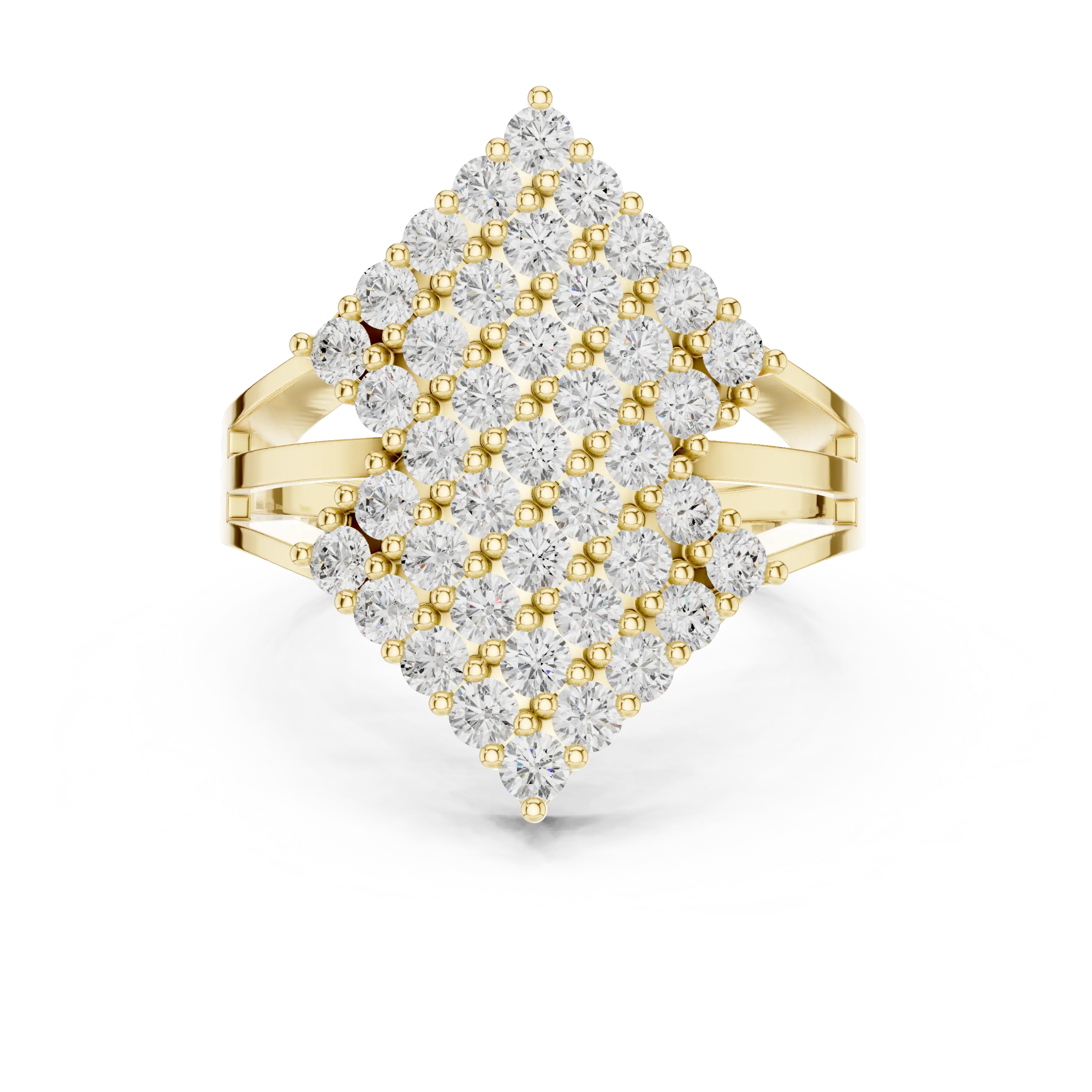 14K White Gold Geometric Shield Diamond Cluster Ring