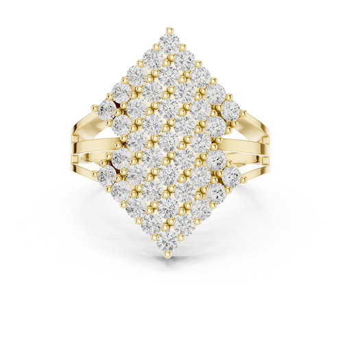 14K White Gold Geometric Shield Diamond Cluster Ring