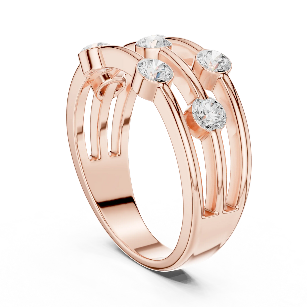 10K White Gold Multi-Row Bezel Diamond Statement Ring